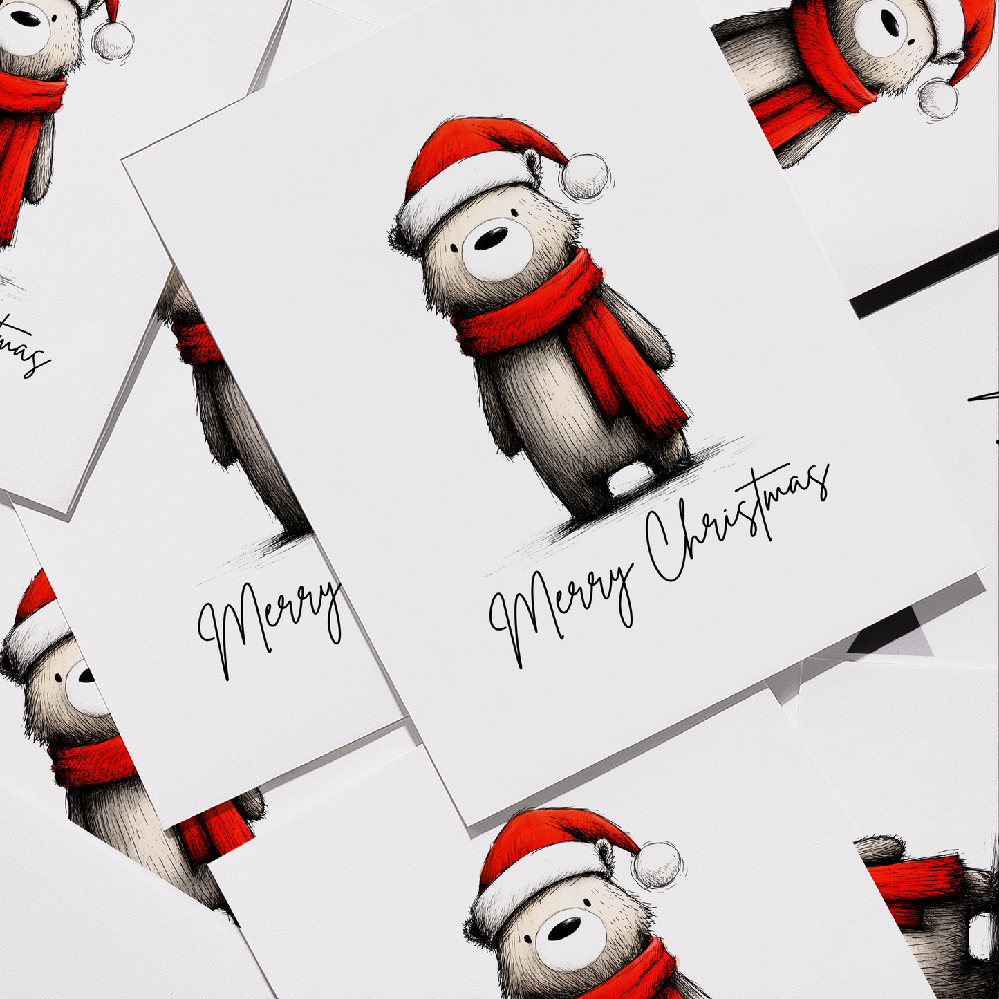 Bear Christmas Cards Set of 10 | Cute Holiday Cards A2 Size | Blank Inside | Envelopes Included | Cozy Winter Bear Greeting Cards