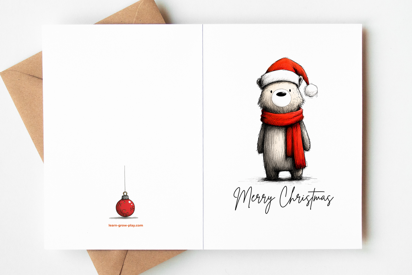 Bear Christmas Cards Set of 10 | Cute Holiday Cards A2 Size | Blank Inside | Envelopes Included | Cozy Winter Bear Greeting Cards