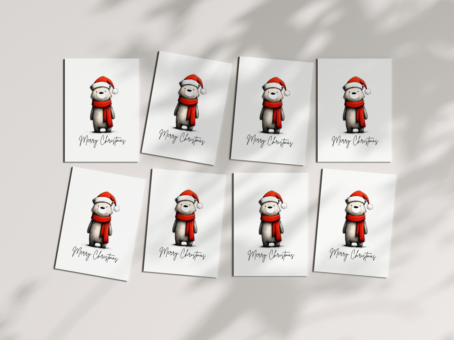 Bear Christmas Cards Set of 10 | Cute Holiday Cards A2 Size | Blank Inside | Envelopes Included | Cozy Winter Bear Greeting Cards