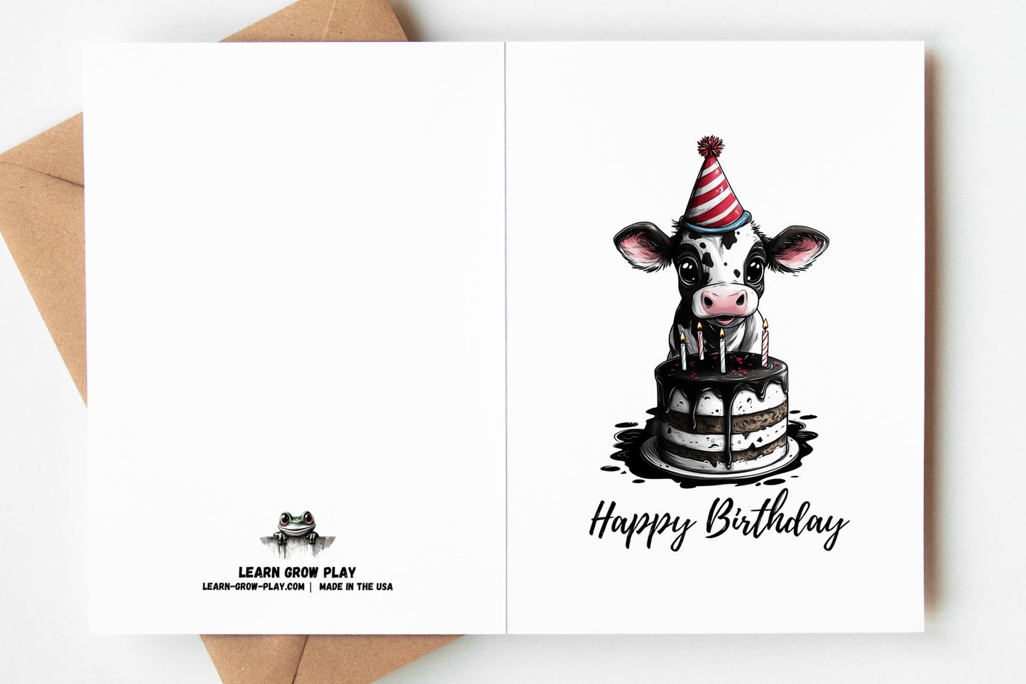 Adorable moo-themed birthday card with customizable name, perfect for farm animal lovers of all ages