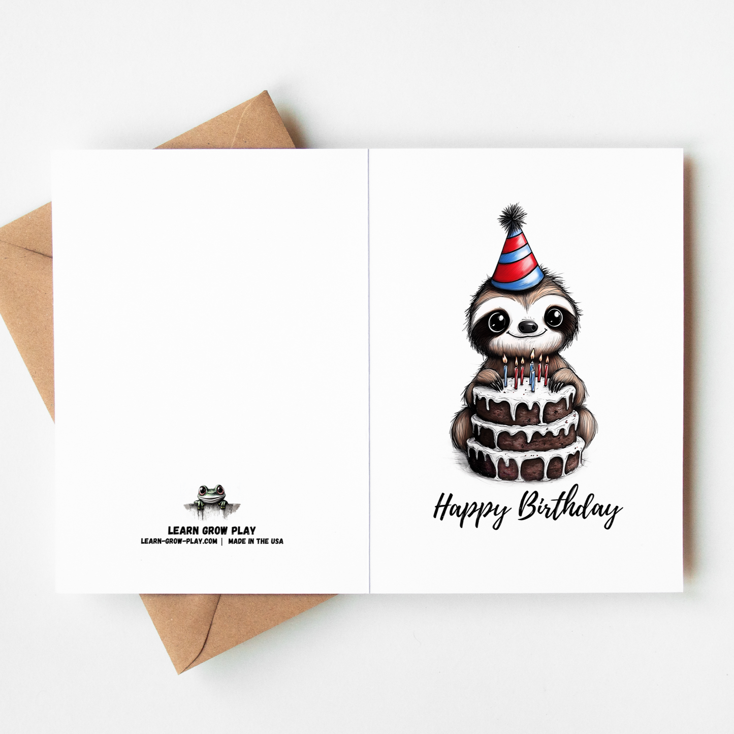 Customizable sloth happy birthday card with name personalization option, great for animal lovers.