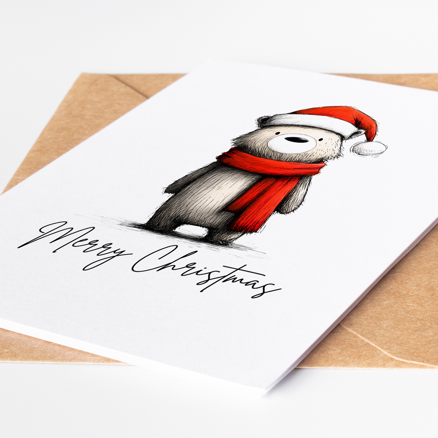 Bear Christmas Cards Set of 10 | Cute Holiday Cards A2 Size | Blank Inside | Envelopes Included | Cozy Winter Bear Greeting Cards