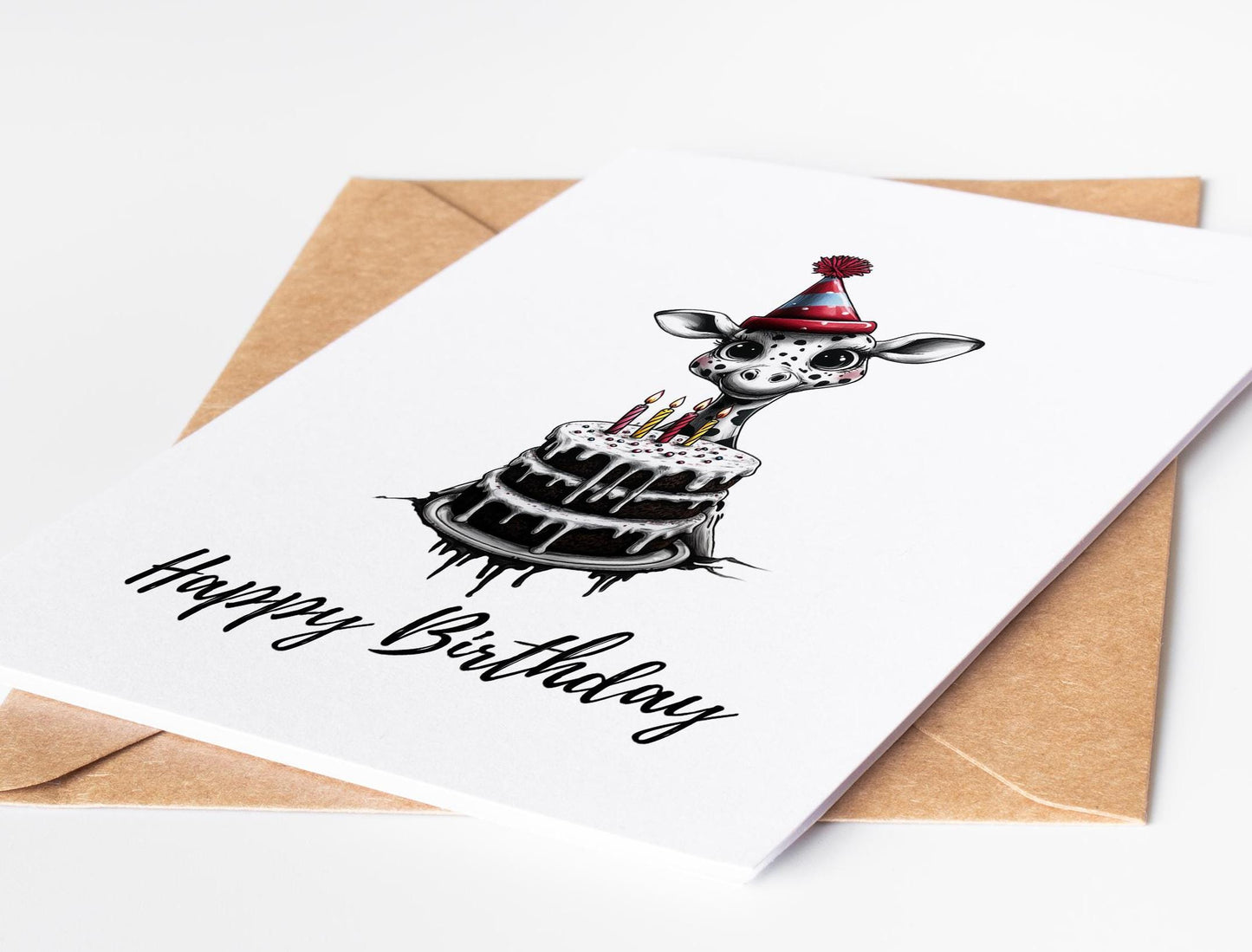 Giraffe folk-art greeting card, blank inside