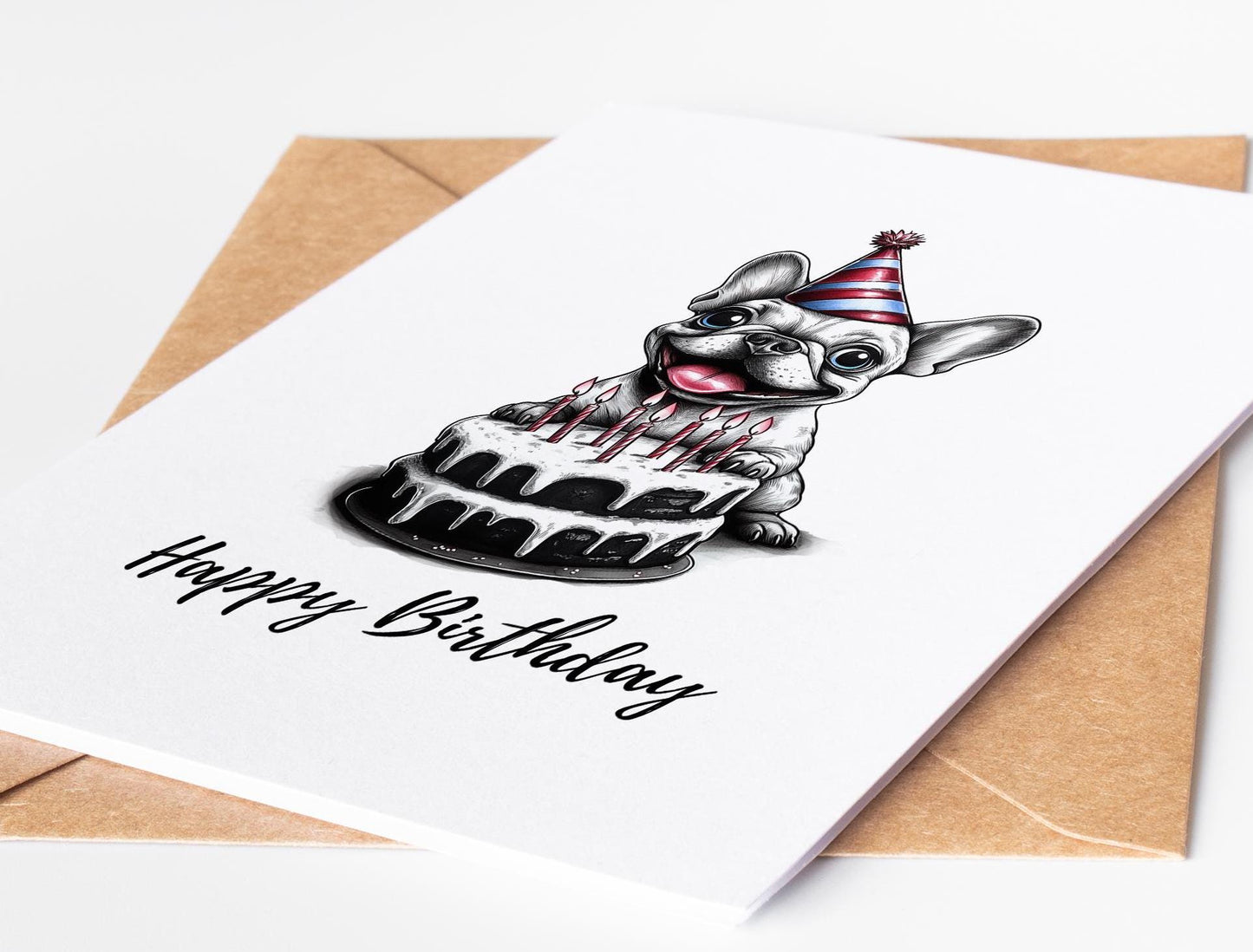French Bulldog folk-art greeting card, blank inside