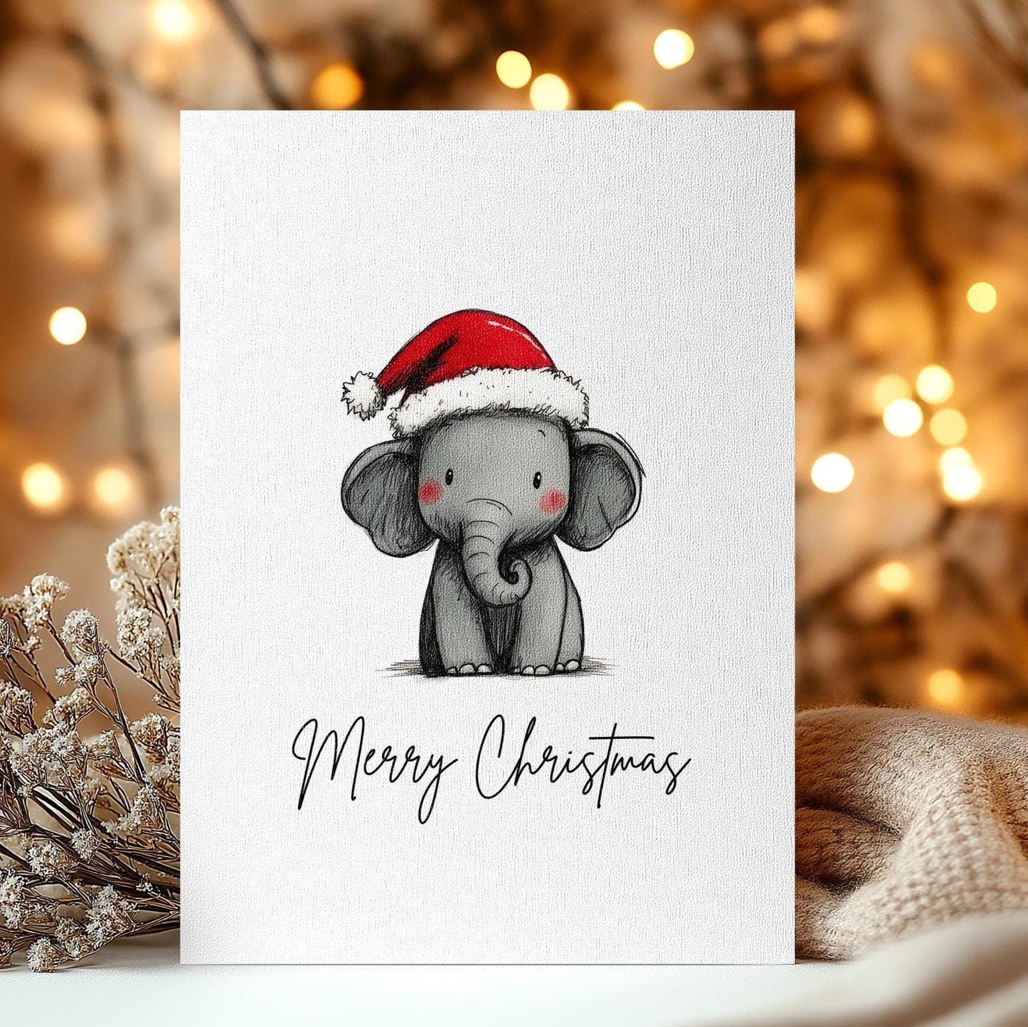 Adorable Elephant Christmas Card ā Cute Santa Hat Design for Festive Holiday Greetings and Animal Lovers