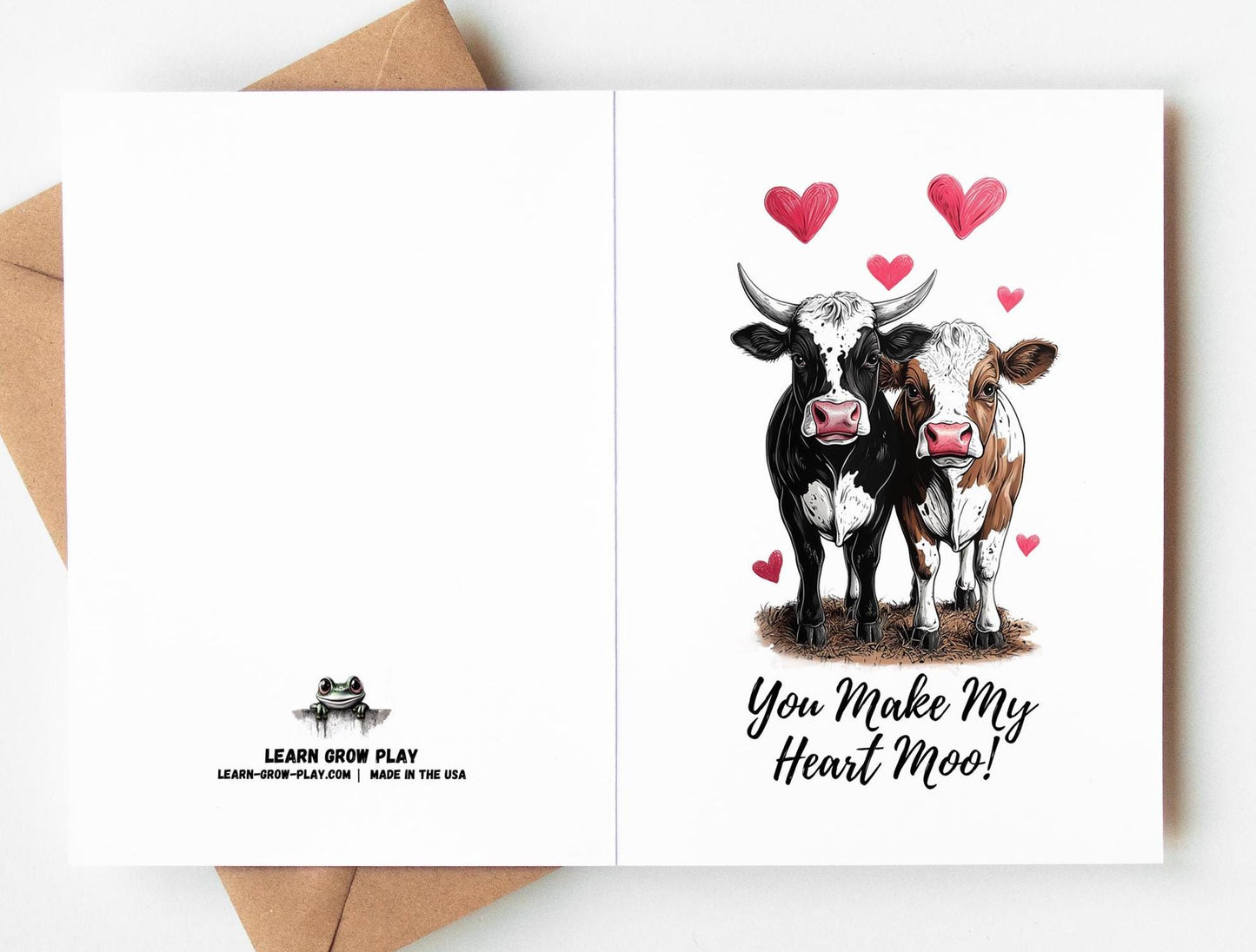 Cow folk-art greeting card, blank inside