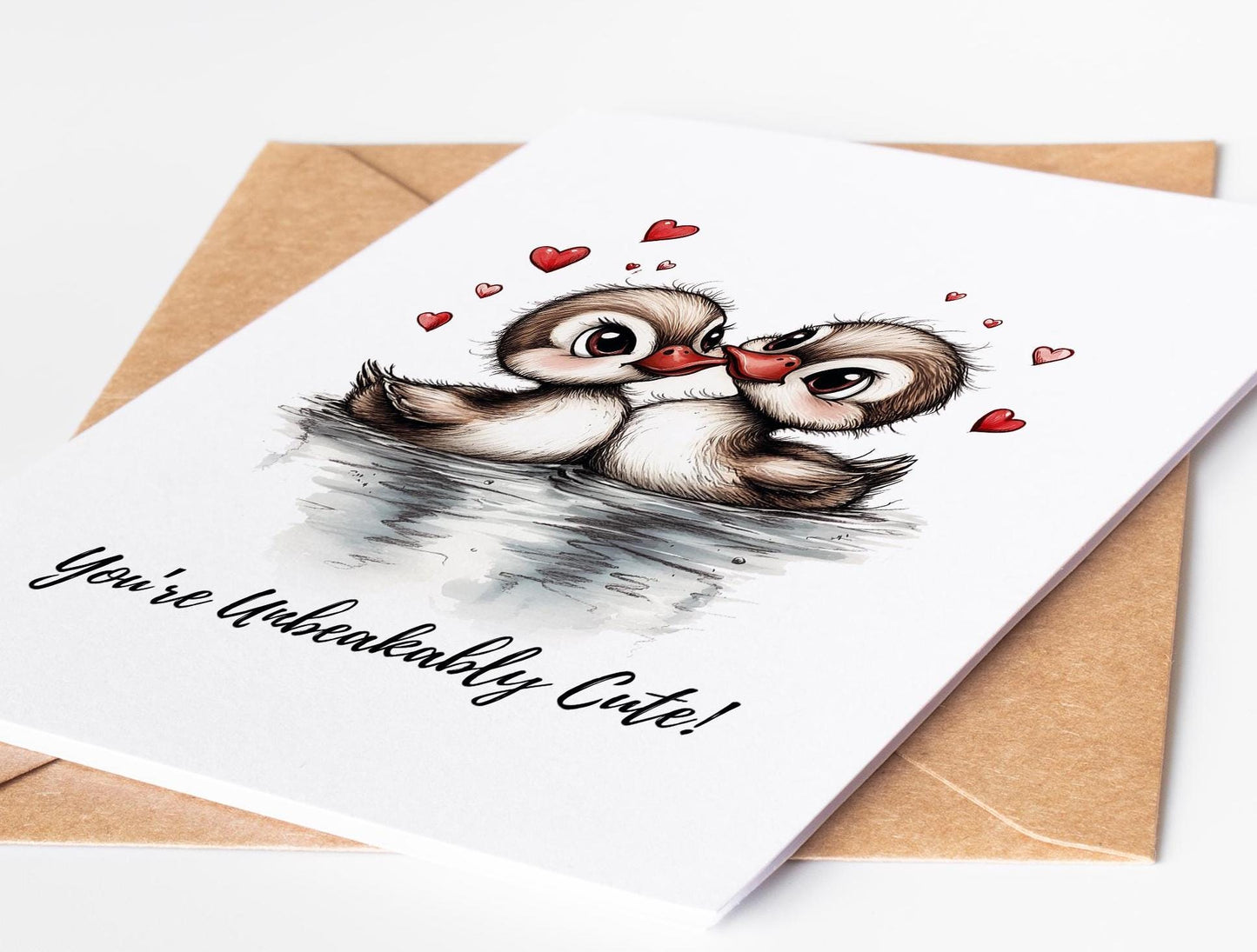 Adorable Valentine’s or Anniversary Card with Ducks, You’re Unbeakably Cute, Greeting Card for Him or Her