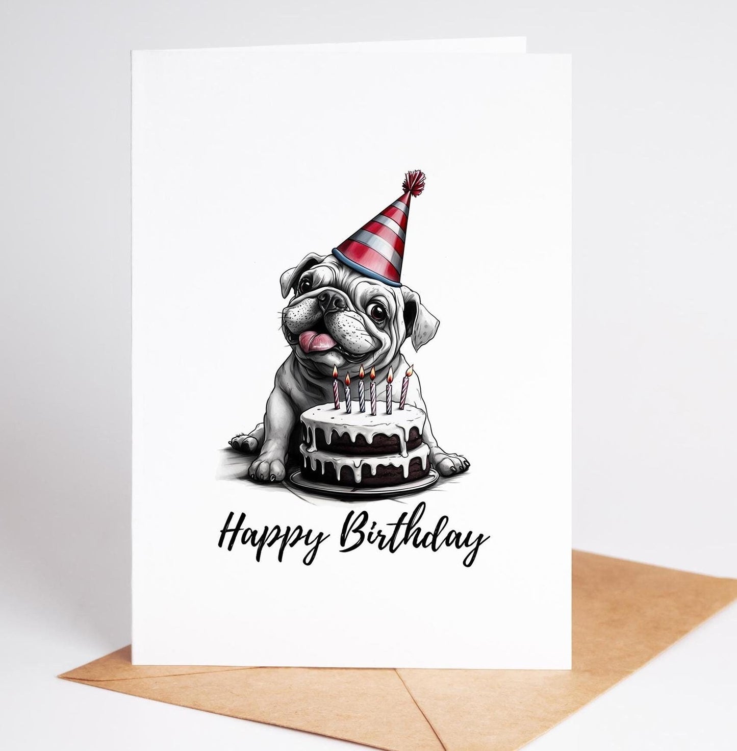Adorable Bulldog Birthday Card โ Blank Inside on Premium Cardstock