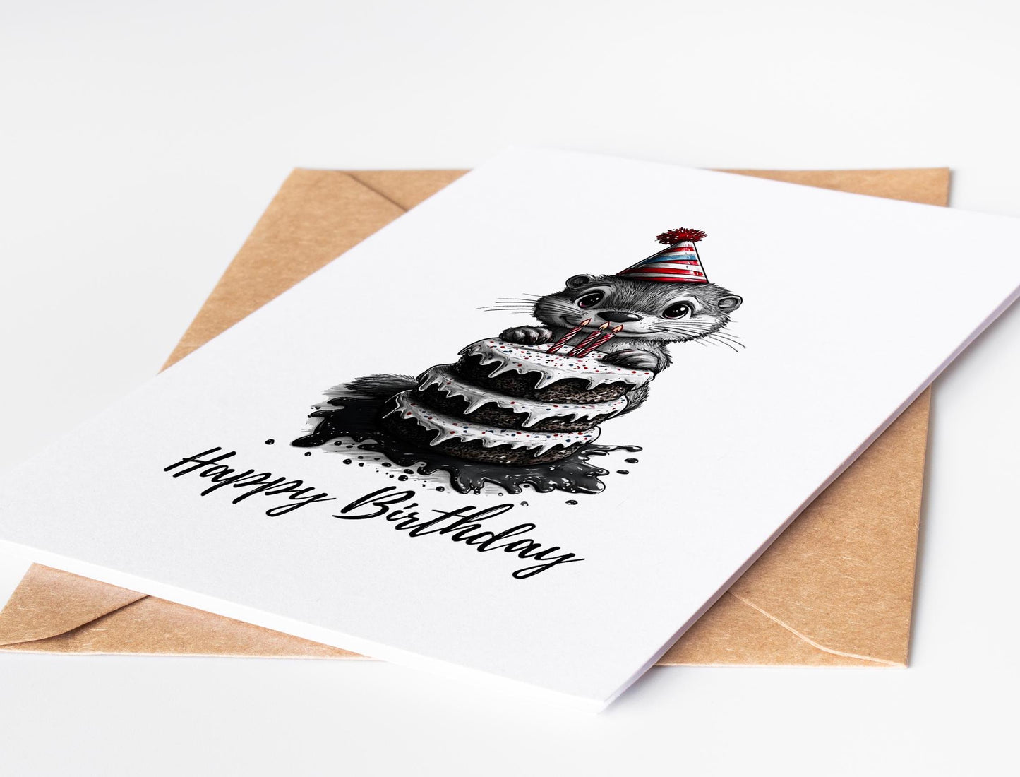 Otter folk-art greeting card, blank inside