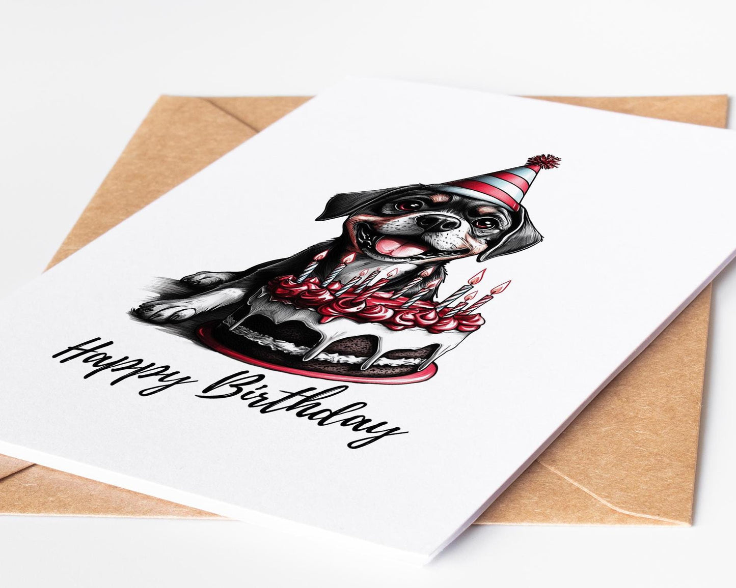 Rottweiler folk-art greeting card, blank inside