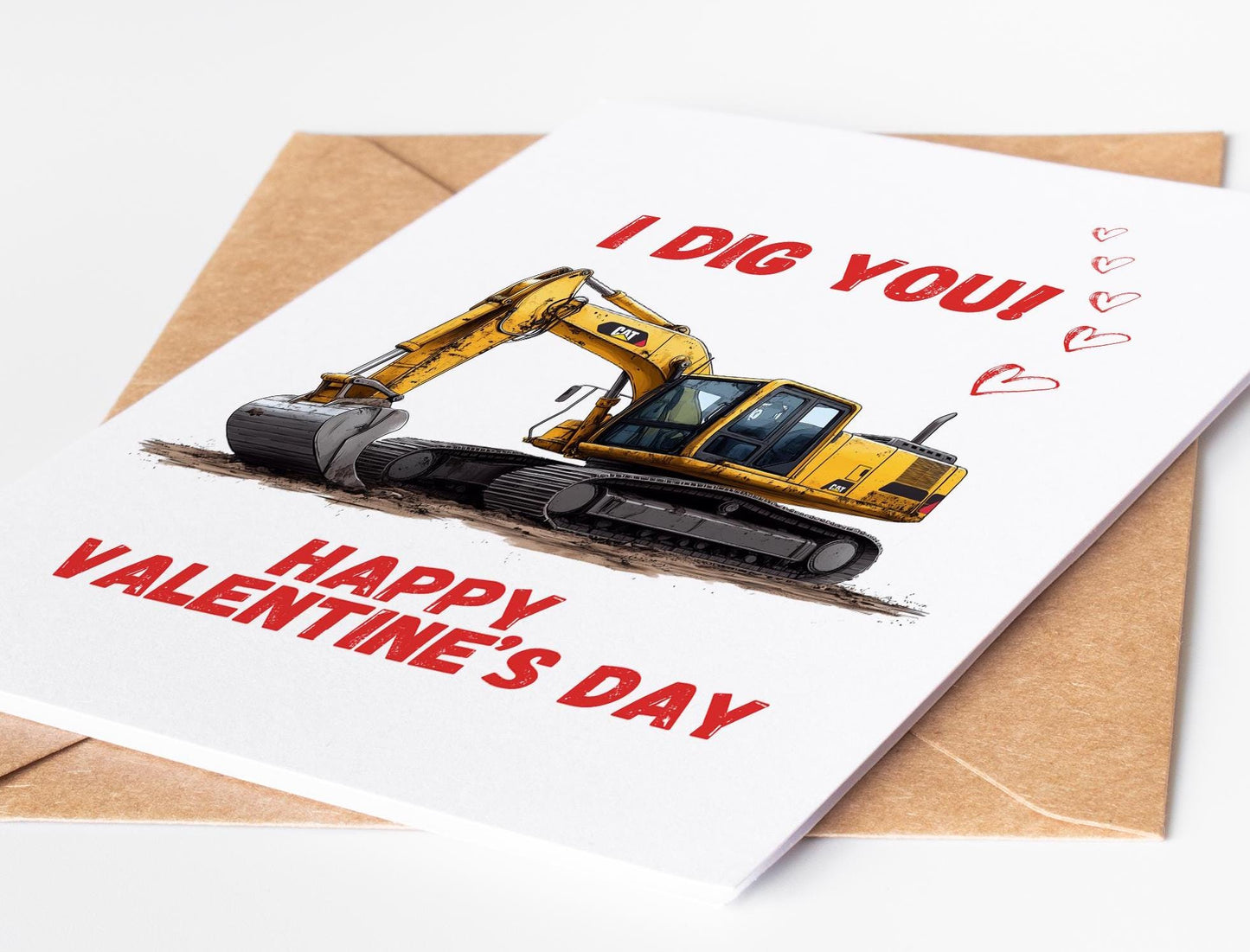 Excavator Valentine’s Day Card for Boys | I Dig You Valentine Card | Construction Digger Card | Kids Valentine Card