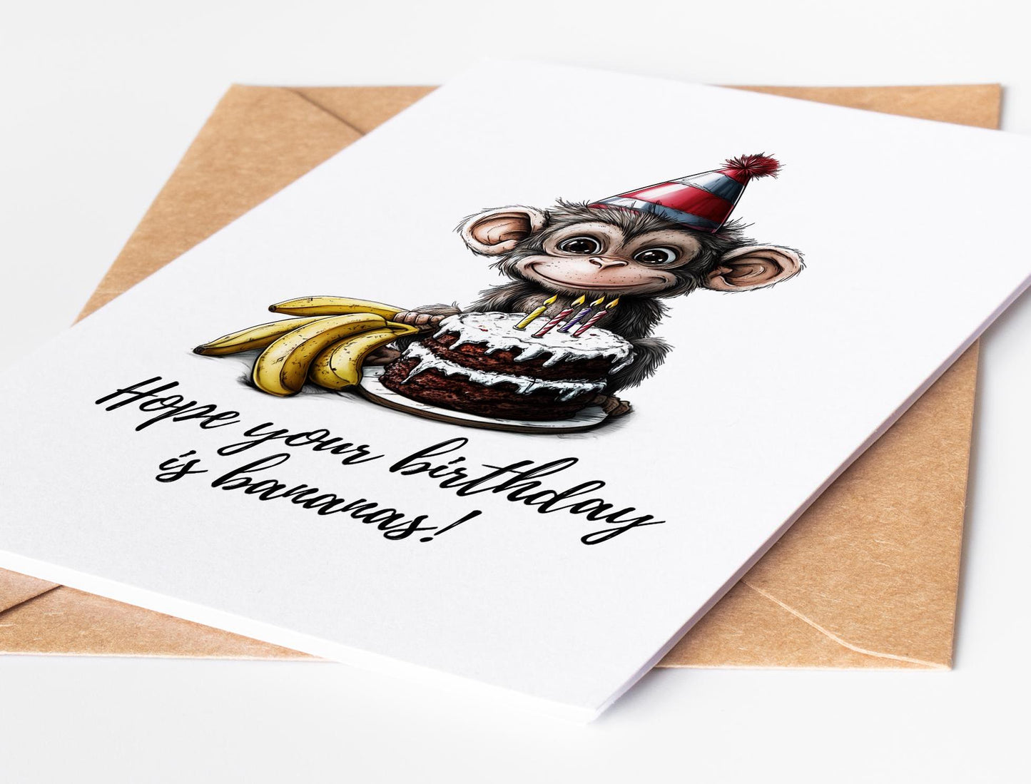 Monkey folk-art greeting card, blank inside
