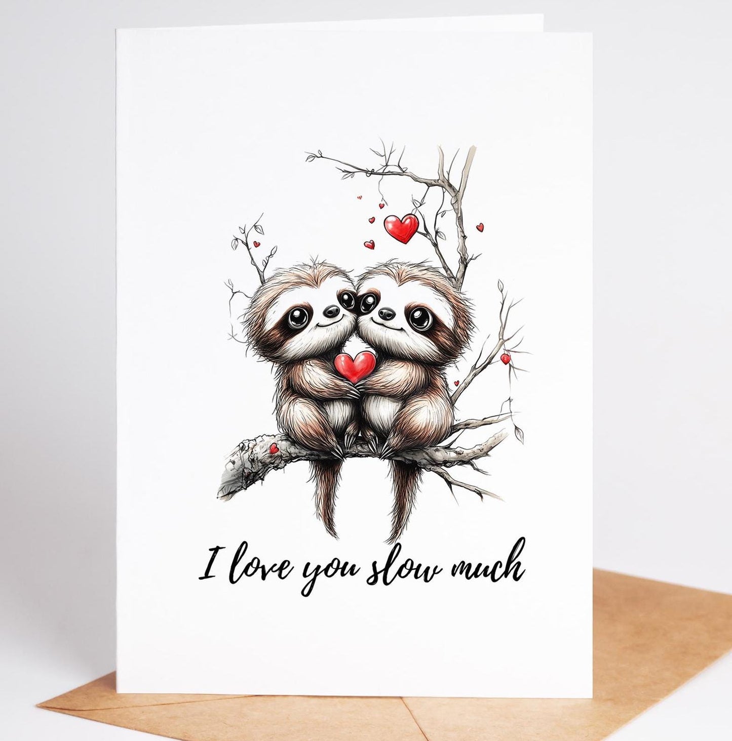 Funny Sloth Valentine’s or Anniversary Card | I Love You Slow Much | Cute Sloth-Themed Card | Animal Love Card for Kids & Adults