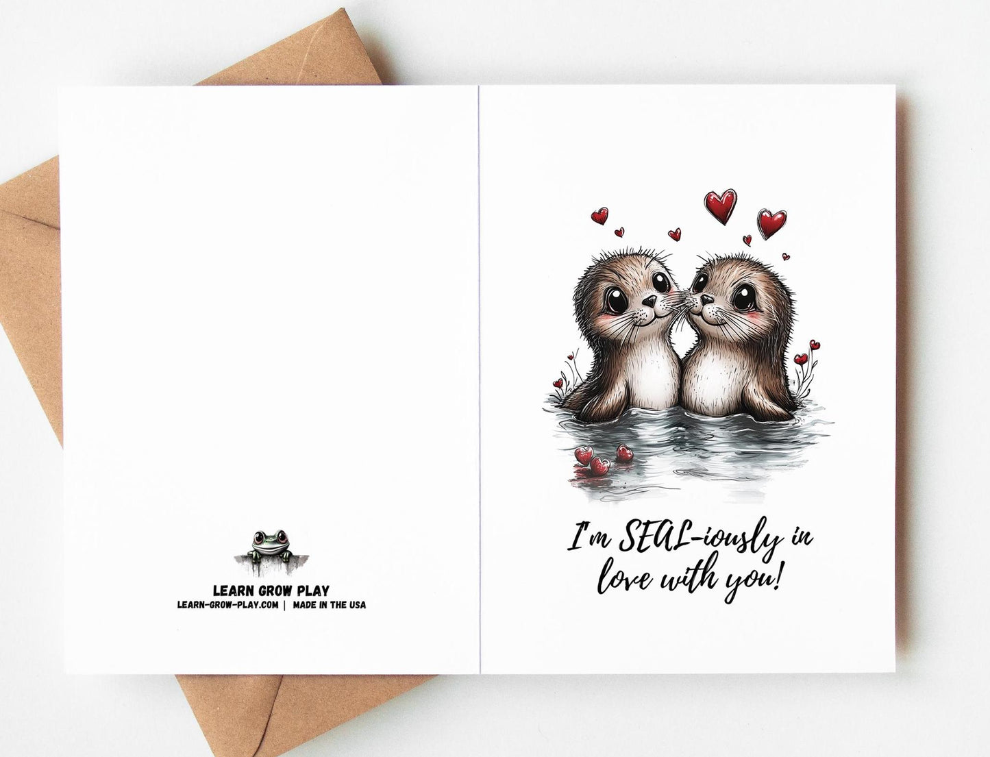 Seal folk-art greeting card, blank inside