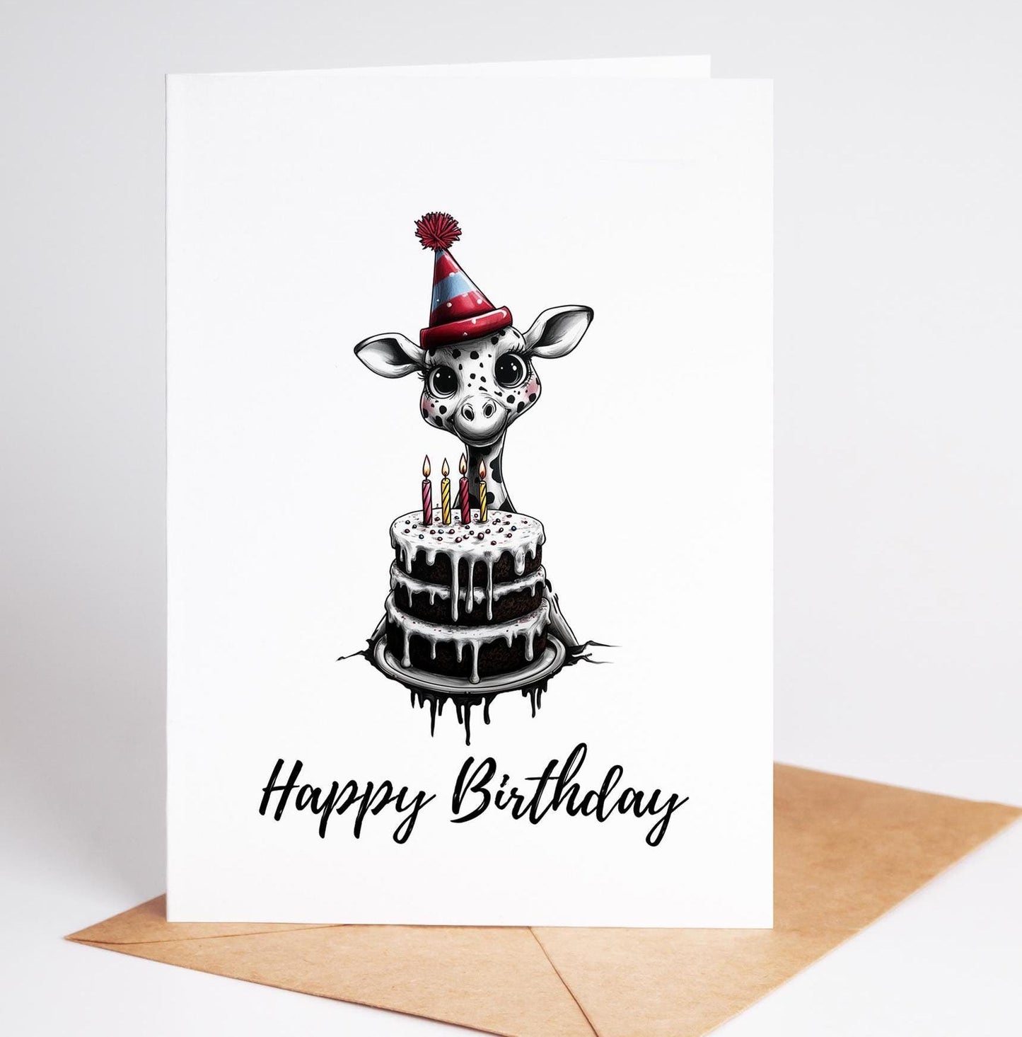 Charming Giraffe Birthday Card for Kids and Adults – Blank Inside on Premium Cardstock