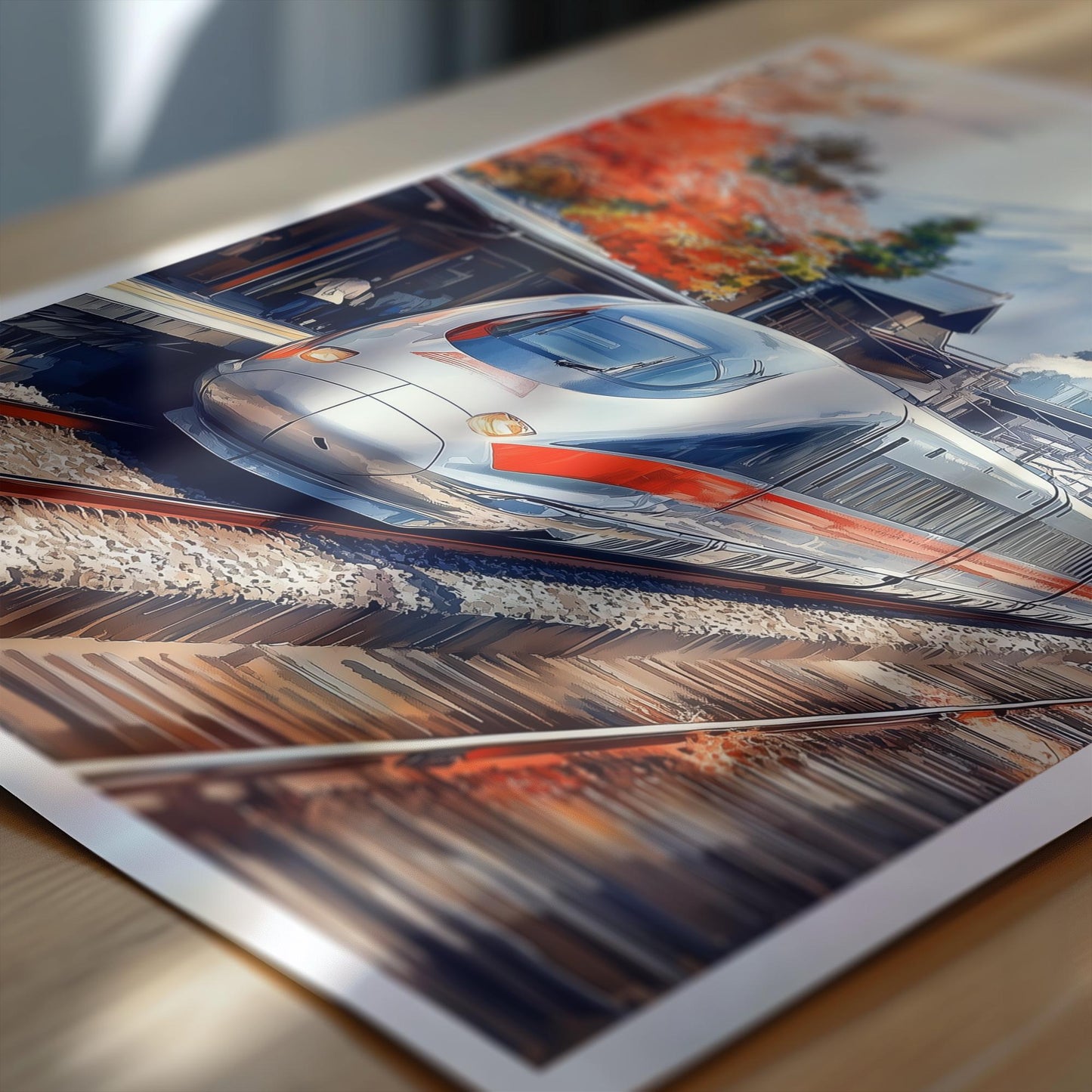 Bullet Train folk-art art print, blank inside