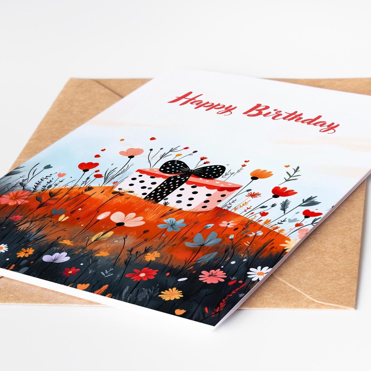 Wildflower folk-art greeting card, blank inside
