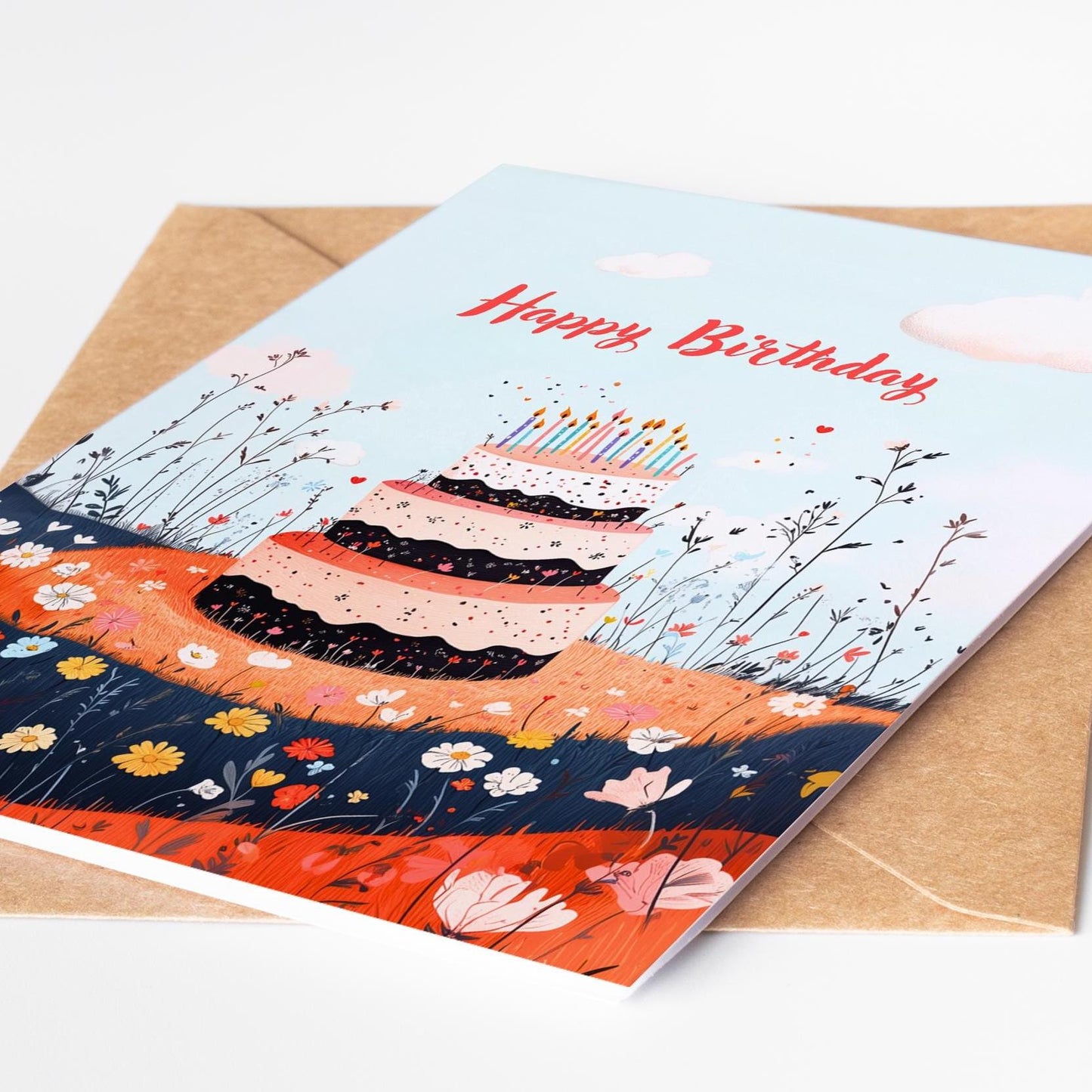 Floral folk-art greeting card, blank inside