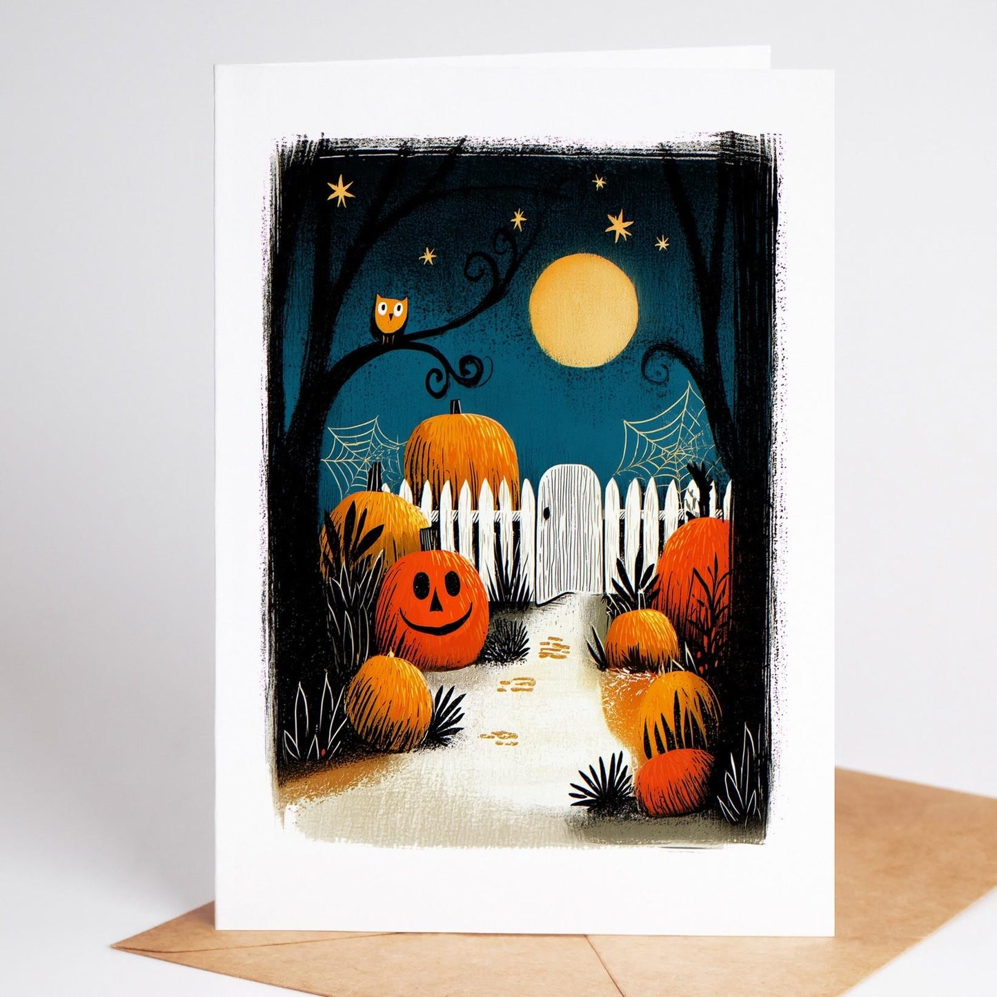 Pumpkin folk-art greeting card, blank inside