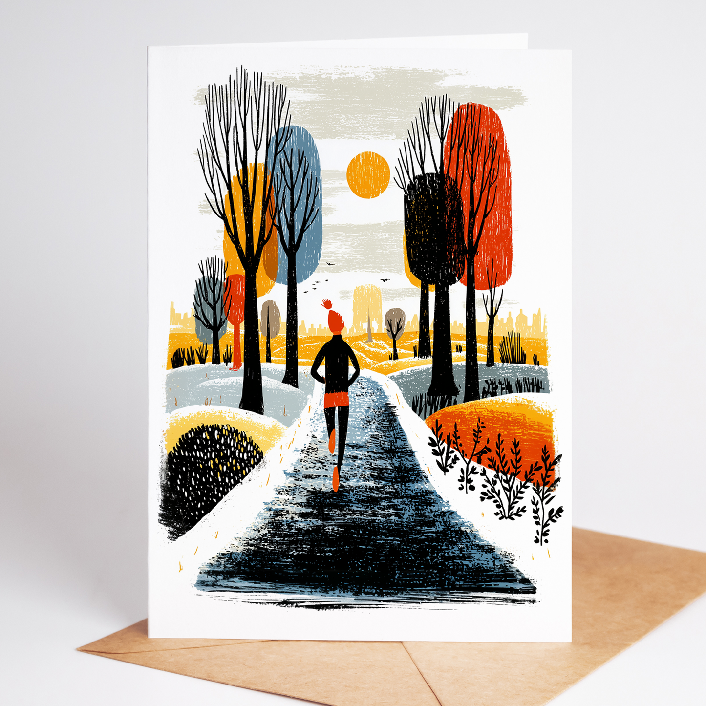 Jogging Greeting Card Set of 10 | Runner Fitness Cards | Running Note Cards | 4.25x5.5 Blank Inside Exercise Stationery Pack