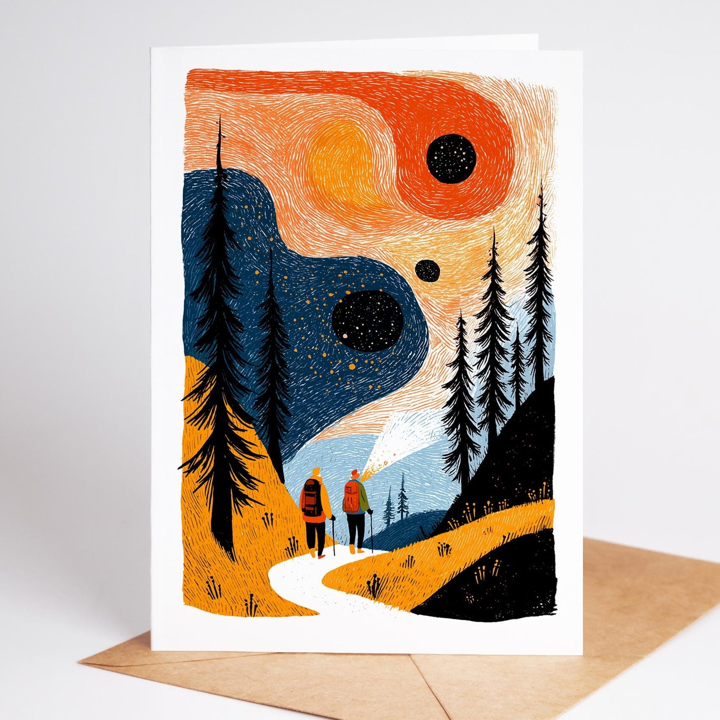Hiking Greeting Cards Set of 10 | Nature Adventure Note Cards with Envelopes | Trail Mountain Forest Cards | Blank Inside Stationery