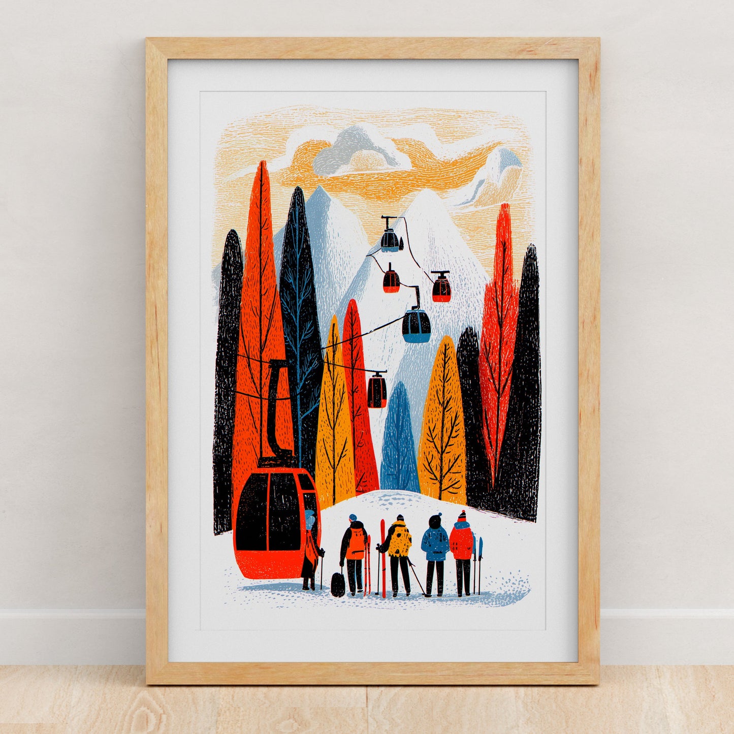 Skiing Art Print | Folk-Art Wall Decor