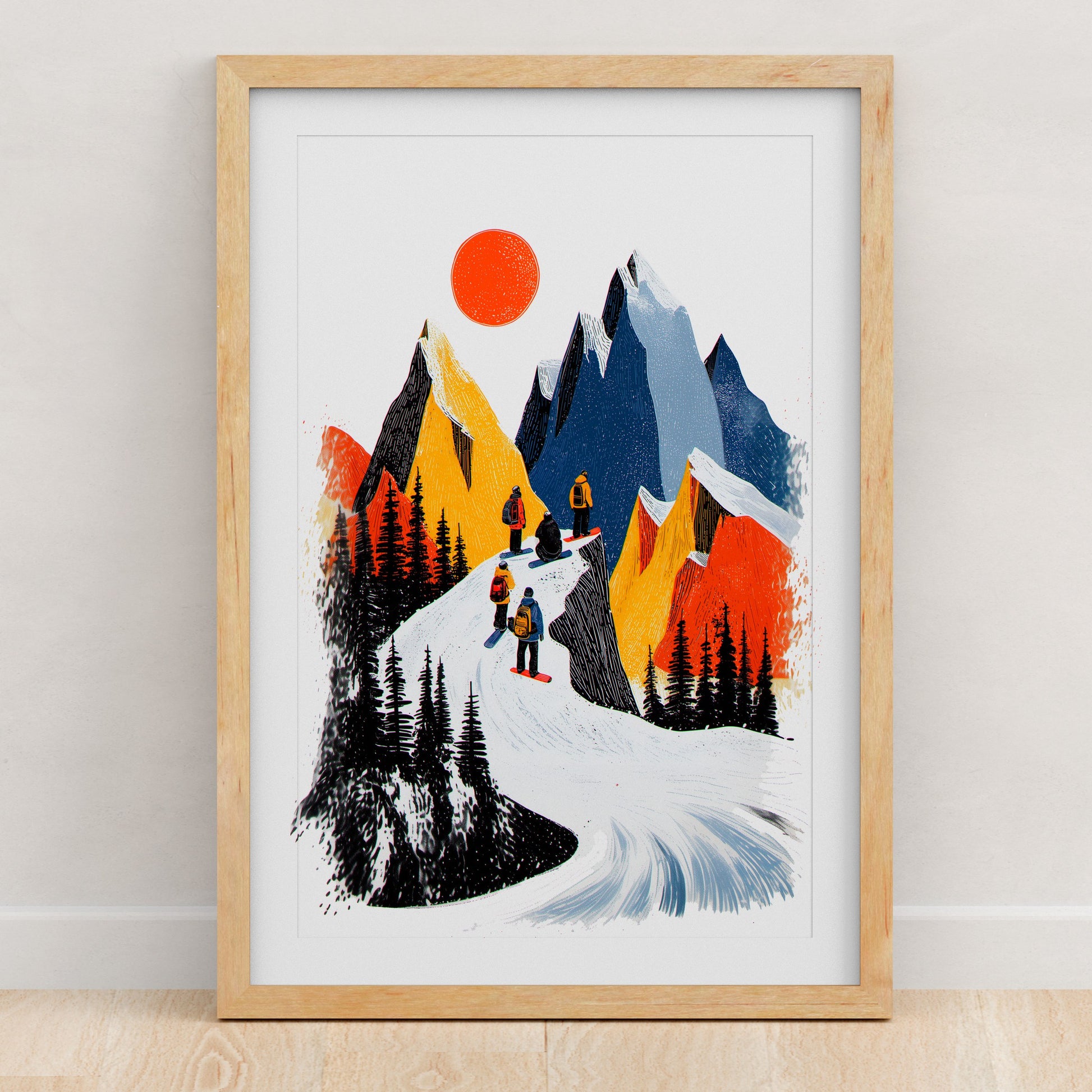 Snowboarding Art Print | Folk-Art Wall Decor