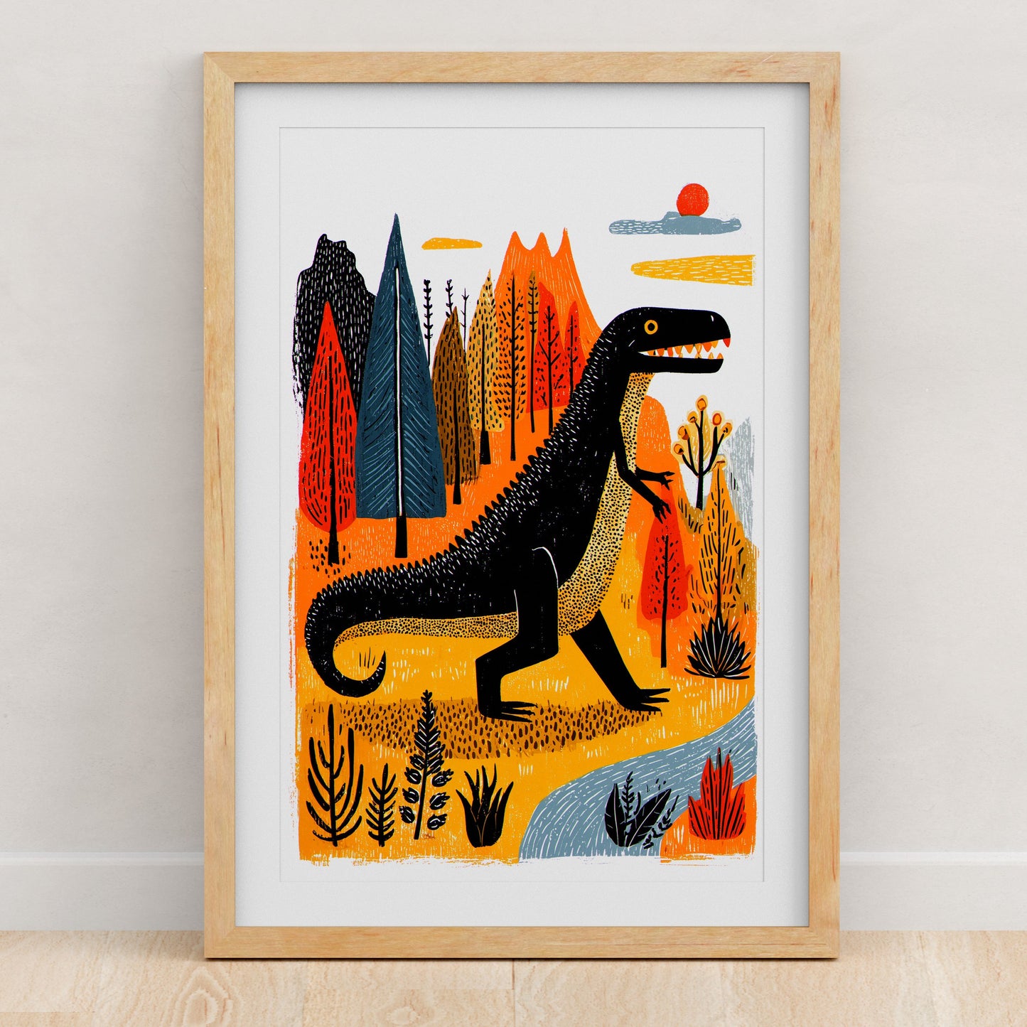 Dinosaur Art Print | Folk-Art Wall Decor