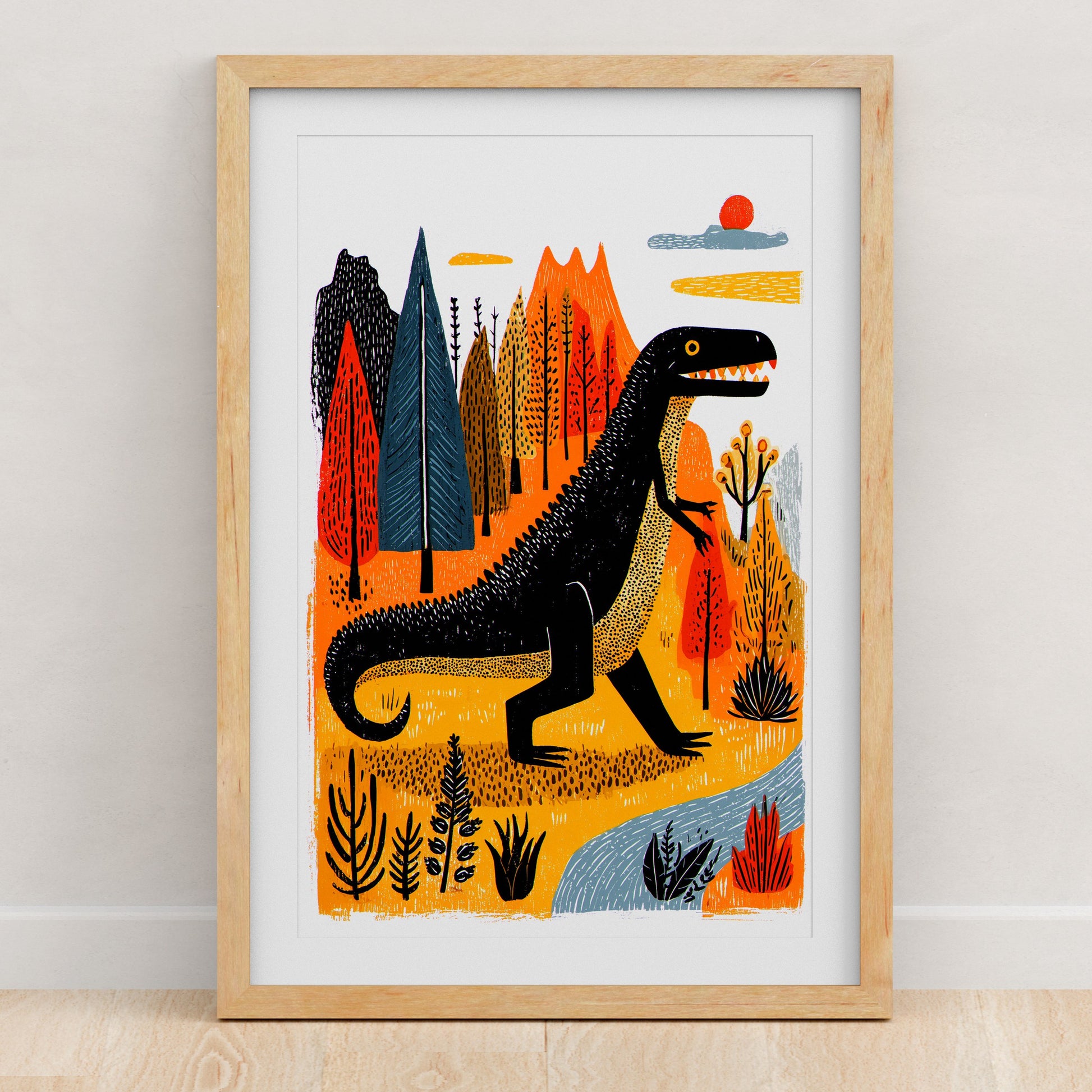Dinosaur Art Print | Folk-Art Wall Decor