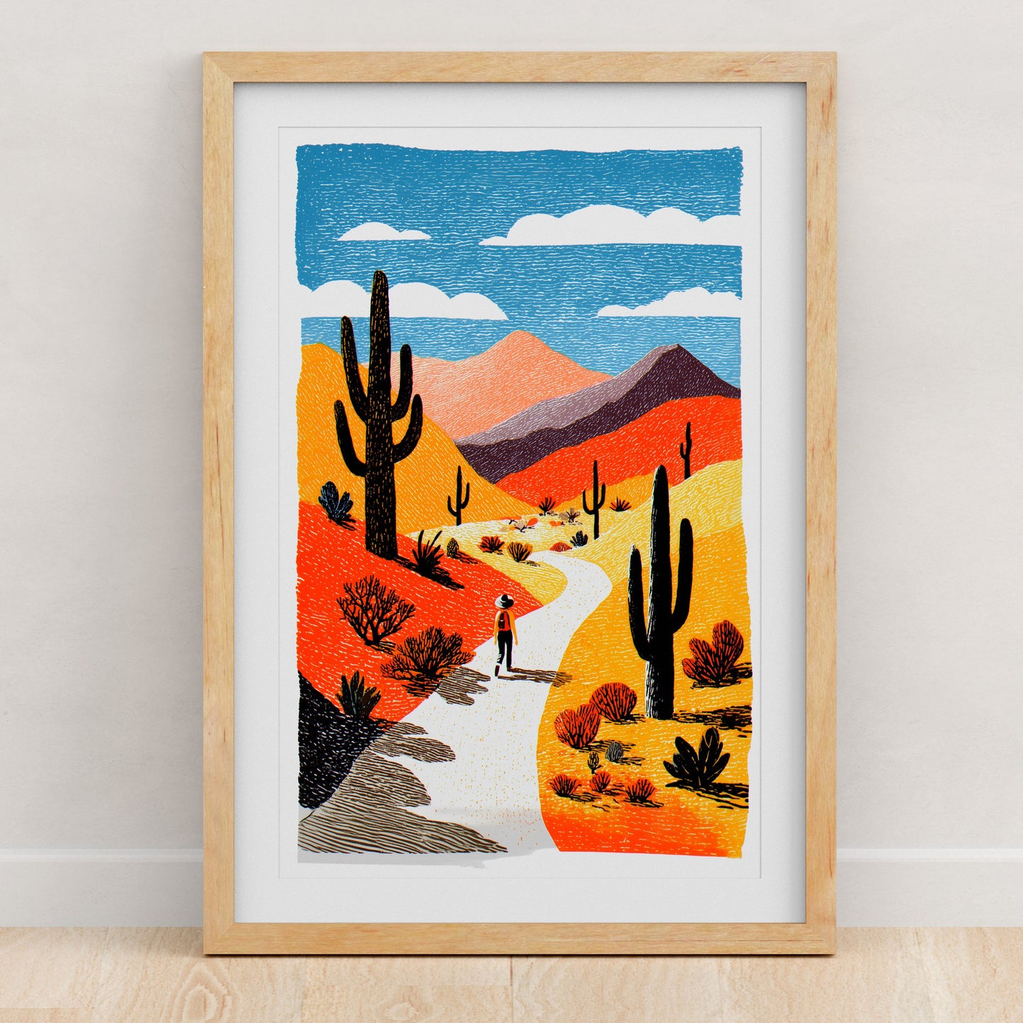 Hiking Art Print | Folk-Art Wall Decor