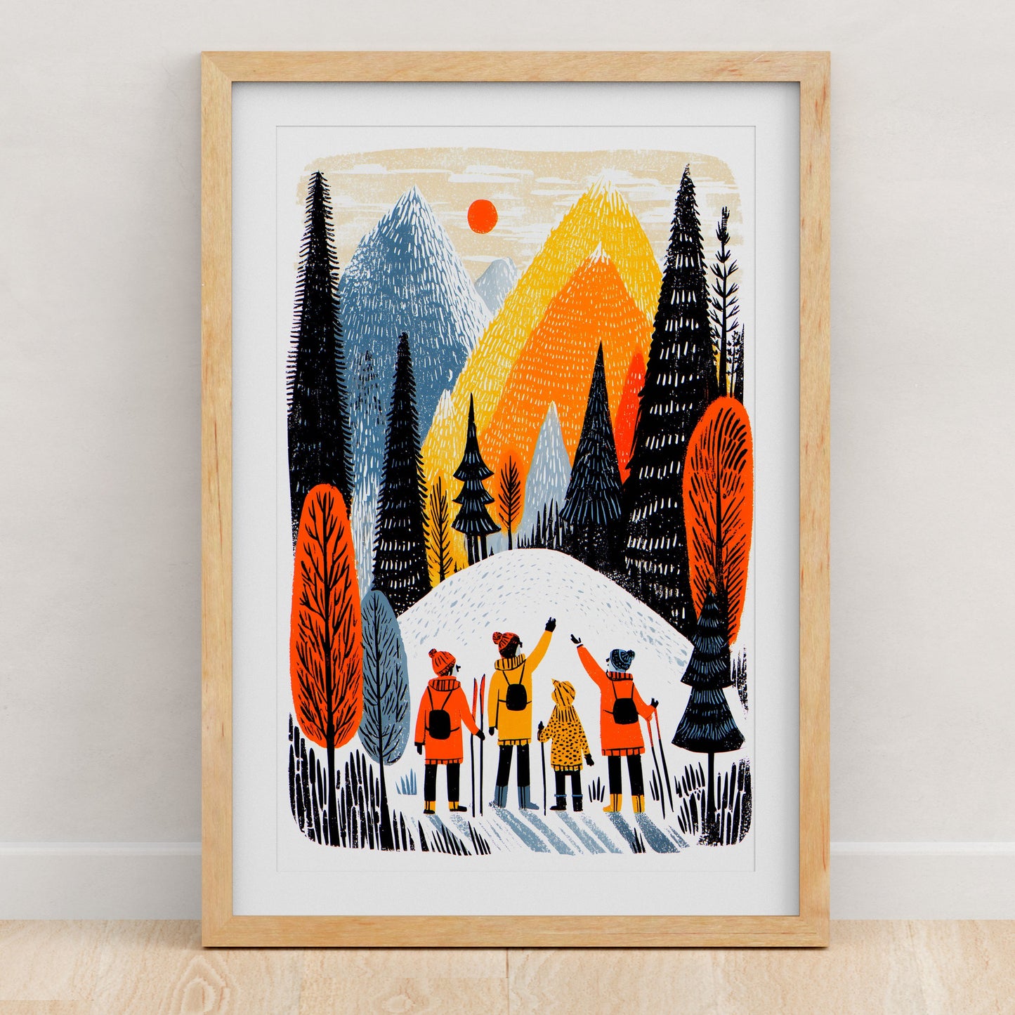 Skiing Art Print | Folk-Art Wall Decor