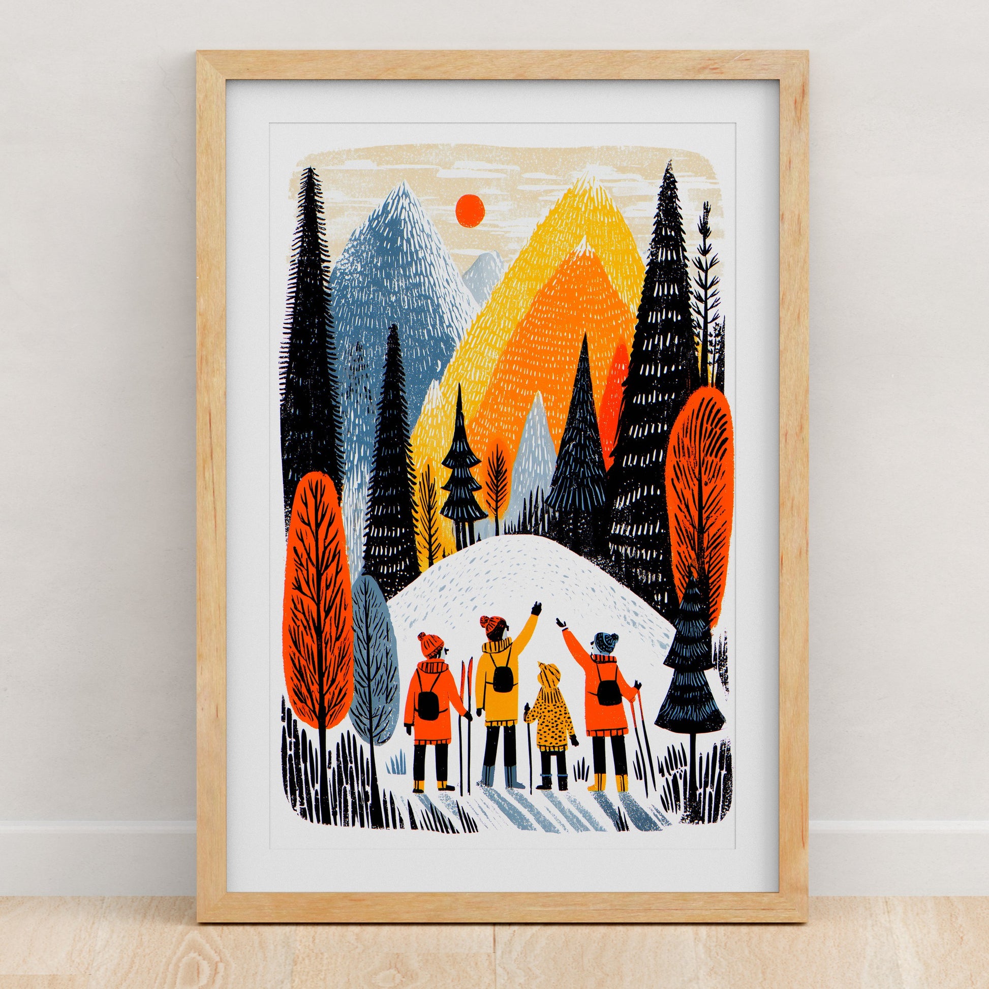 Skiing Art Print | Folk-Art Wall Decor