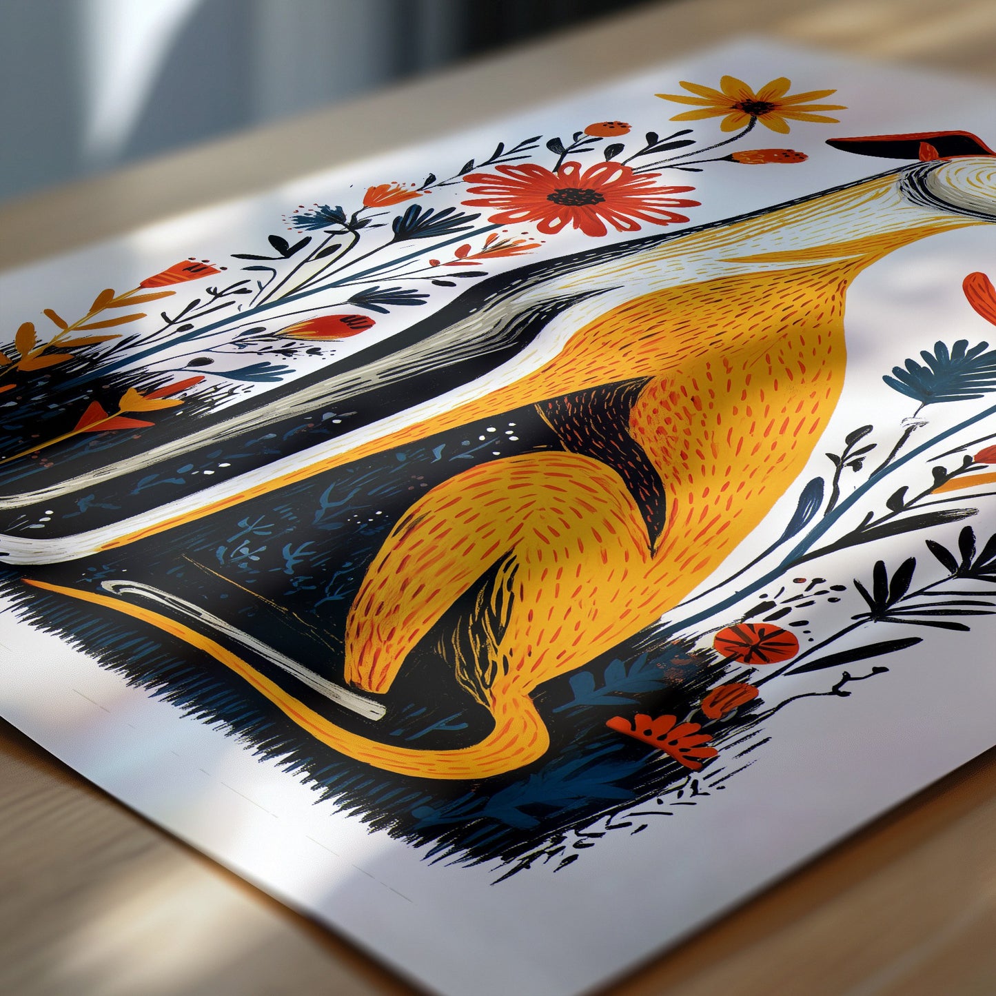 Whippet Floral Art Print | Folk-Art Wall Decor