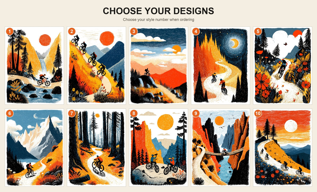 Folk art mountain biking wall art print