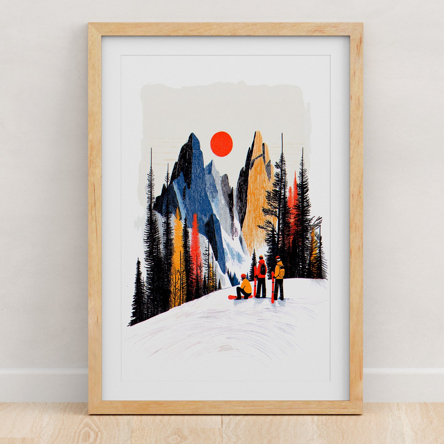 Snowboarding Art Print | Folk-Art Wall Decor