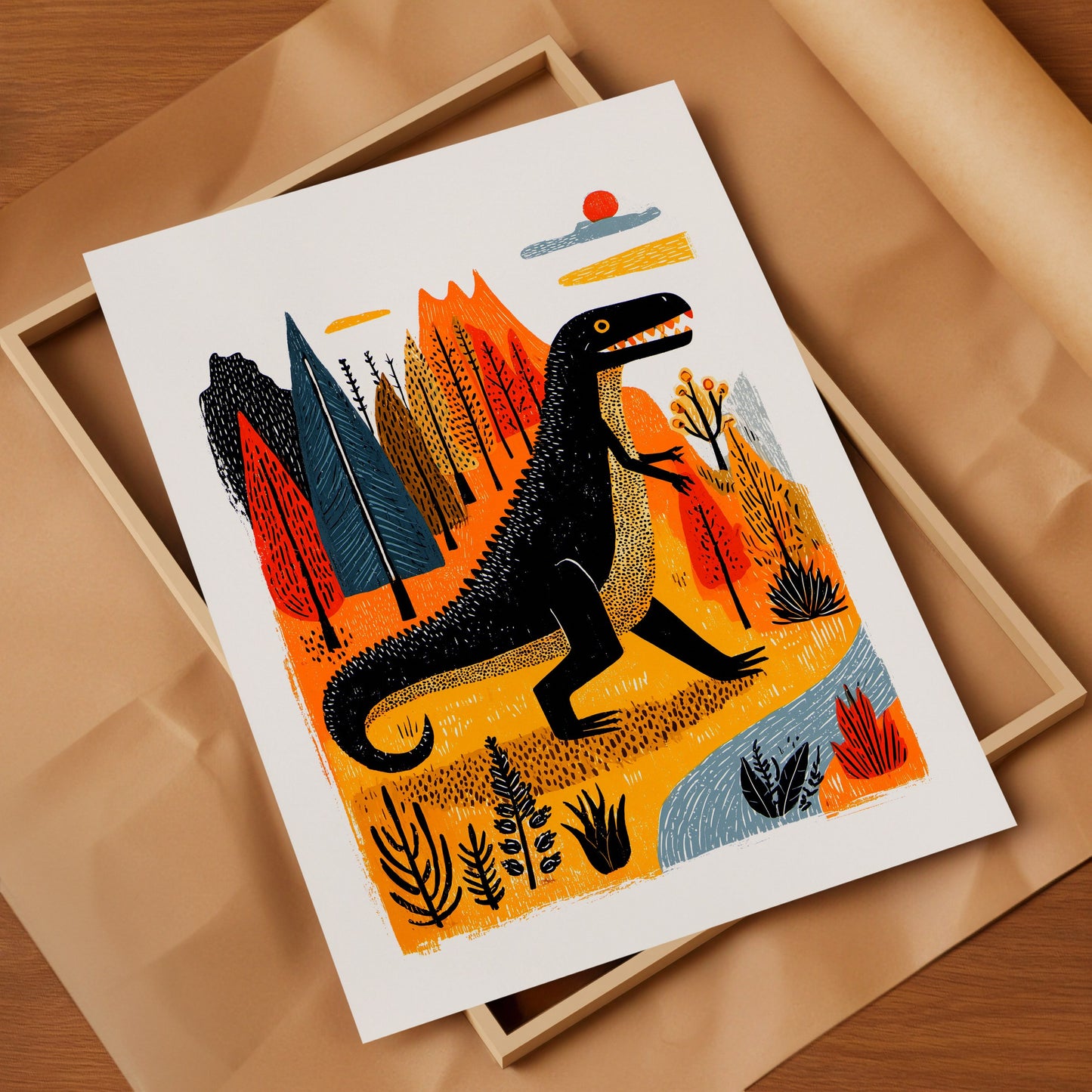 Dinosaur Art Print | Folk-Art Wall Decor