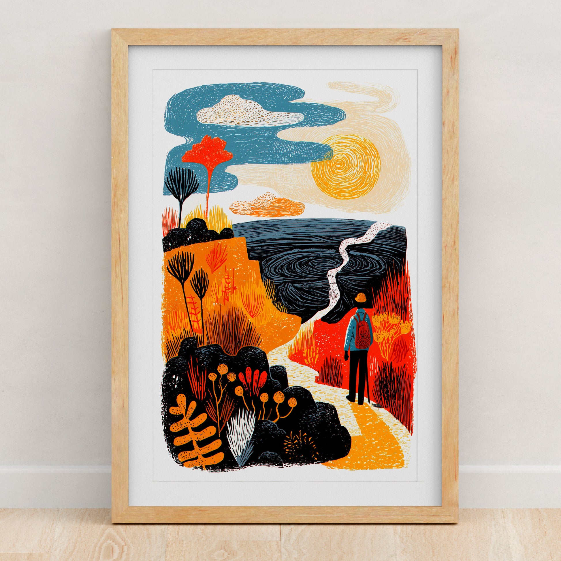 Hiking Art Print | Folk-Art Wall Decor