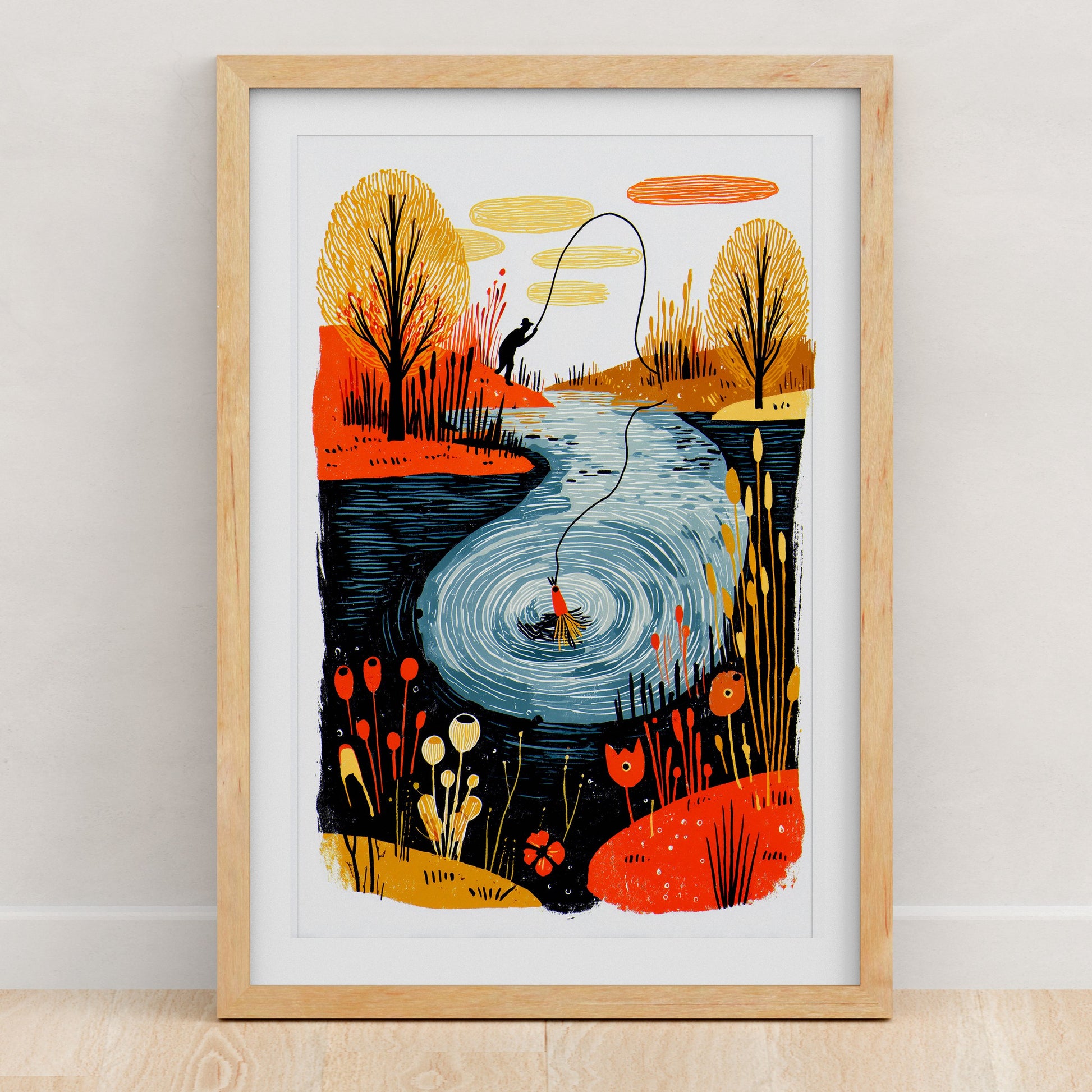 Fly Fishing Art Print | Folk-Art Wall Decor