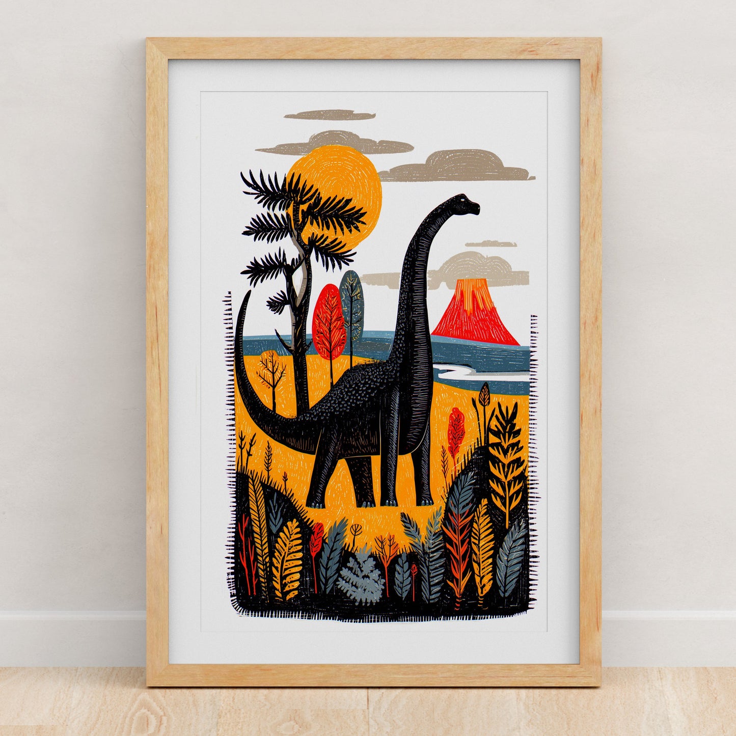 Dinosaur Art Print | Folk-Art Wall Decor