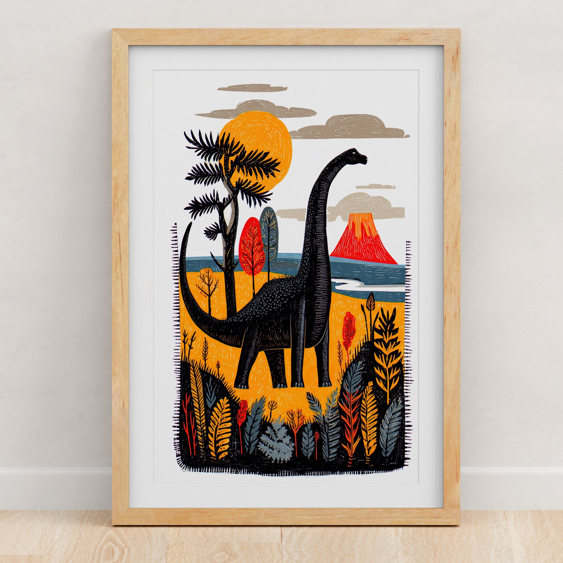 Dinosaur Art Print | Folk-Art Wall Decor