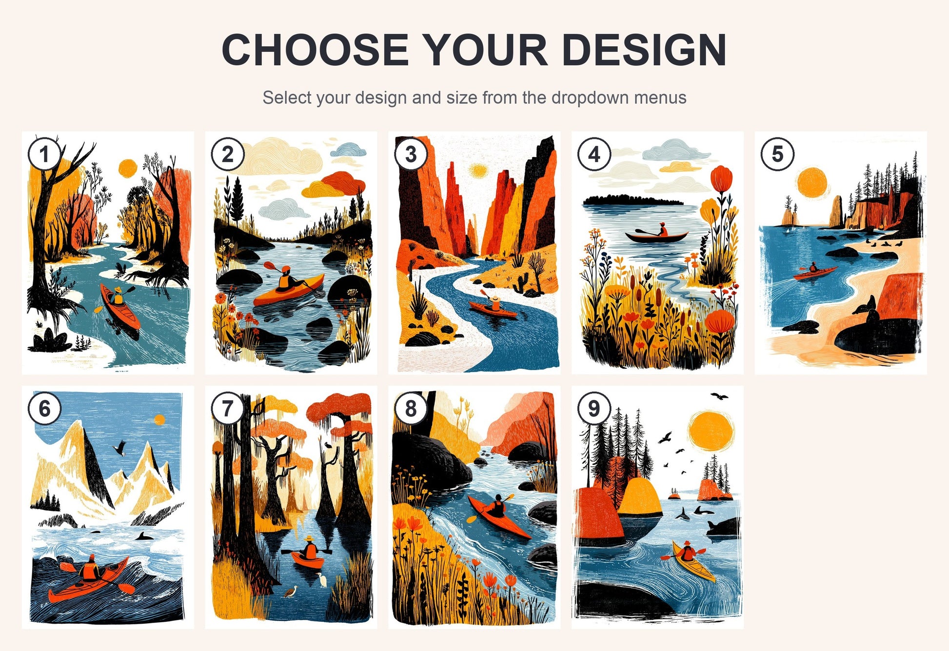 Kayak Art Print | Folk-Art Wall Decor