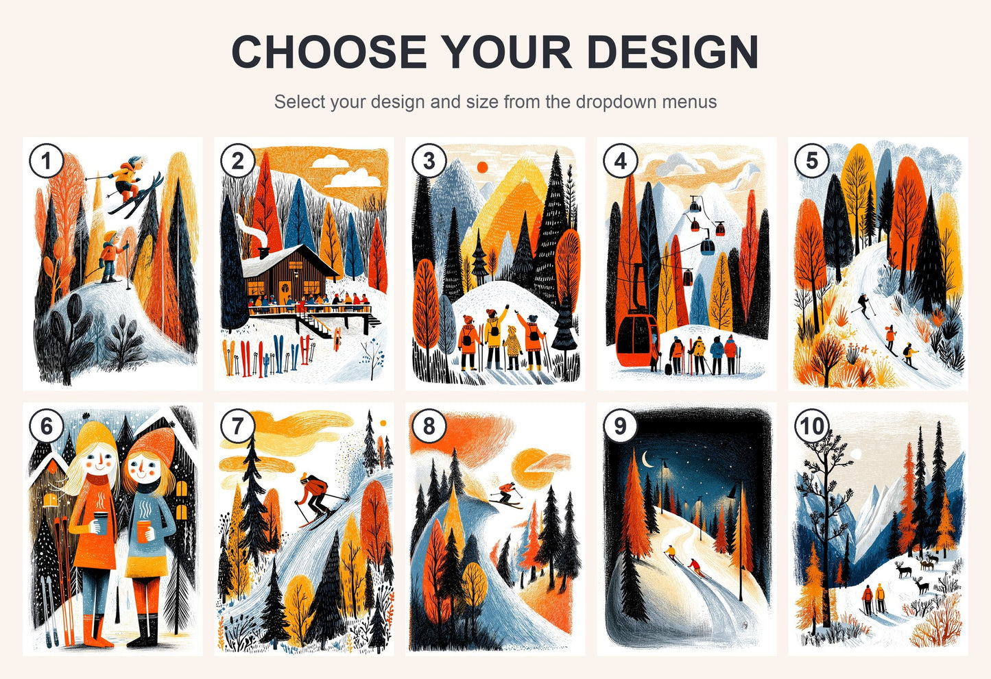 Skiing Art Print | Folk-Art Wall Decor
