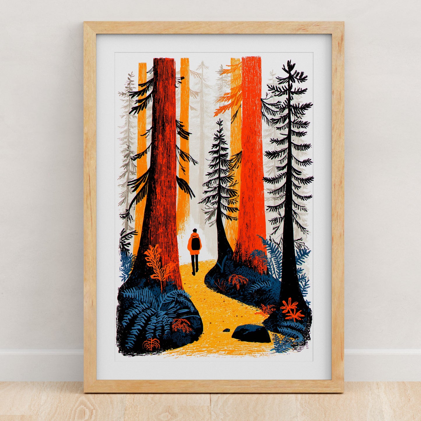Hiking Art Print | Folk-Art Wall Decor
