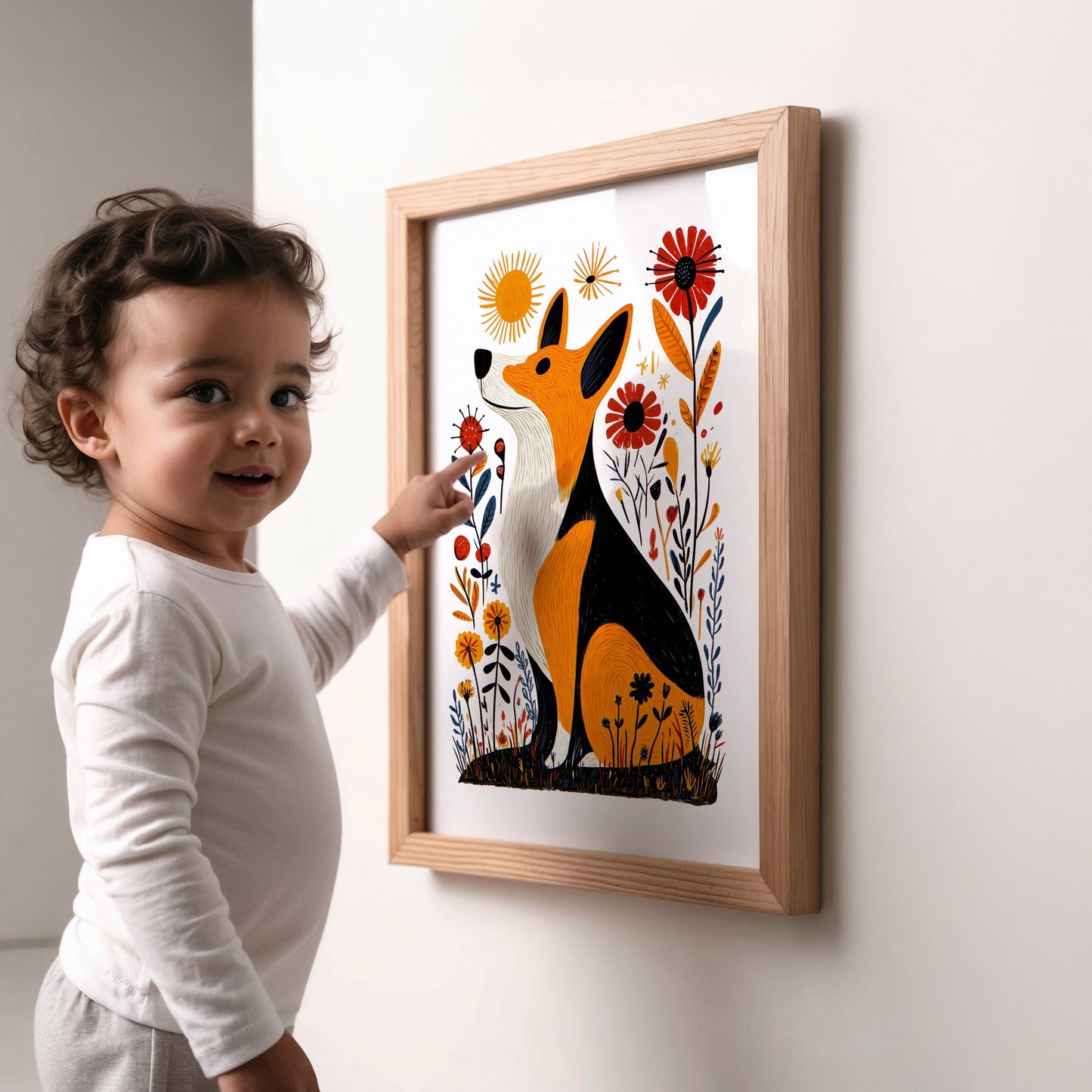 Corgi Floral Art Print | Folk-Art Wall Decor