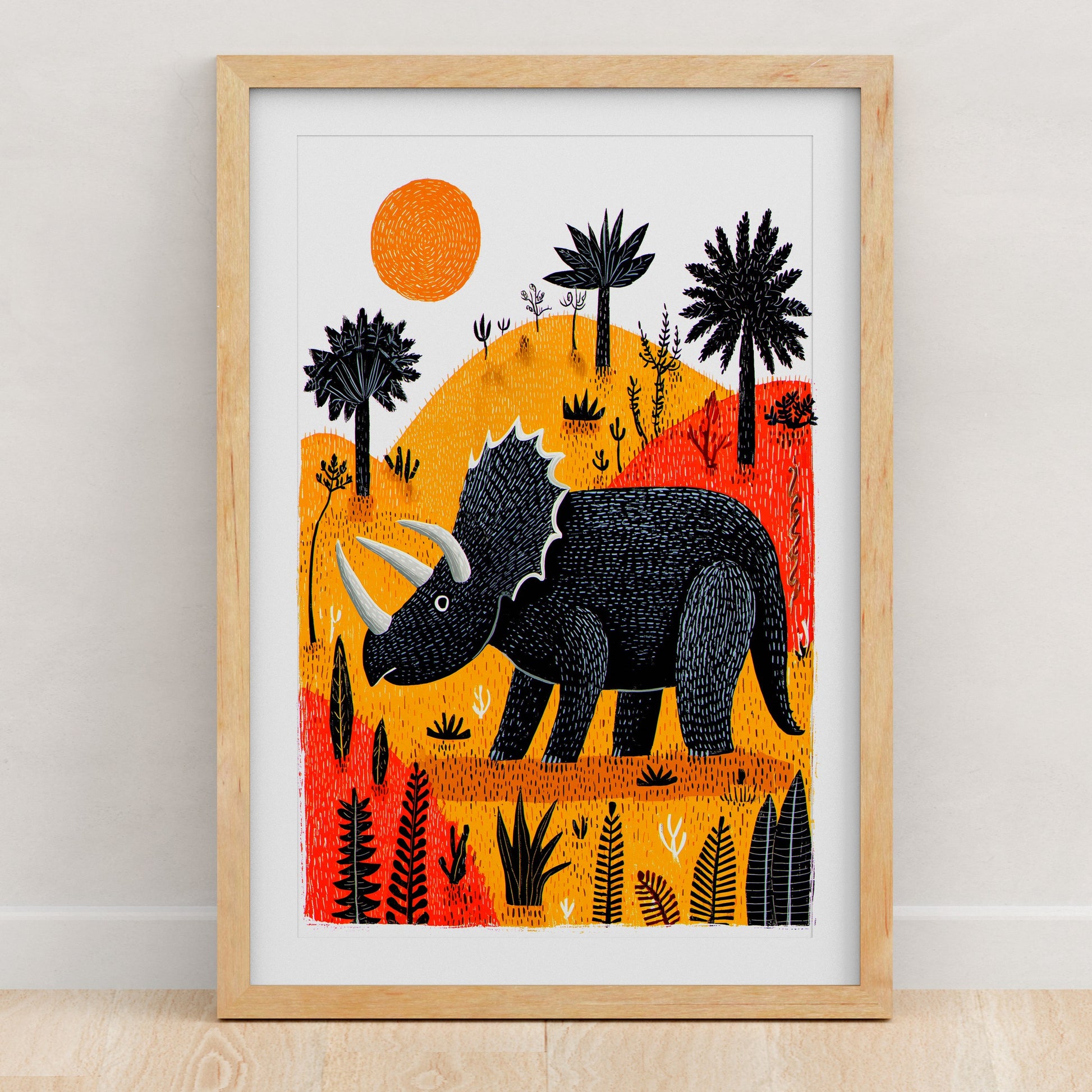Dinosaur Art Print | Folk-Art Wall Decor
