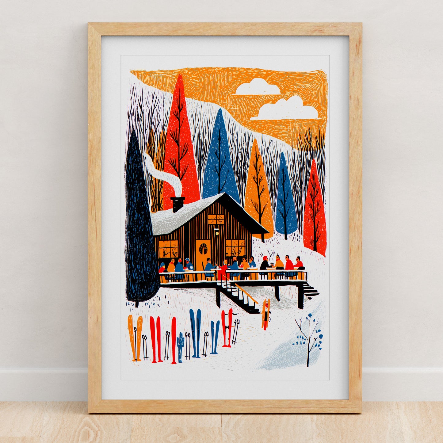 Skiing Art Print | Folk-Art Wall Decor