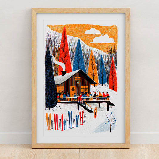 Skiing Art Print | Folk-Art Wall Decor