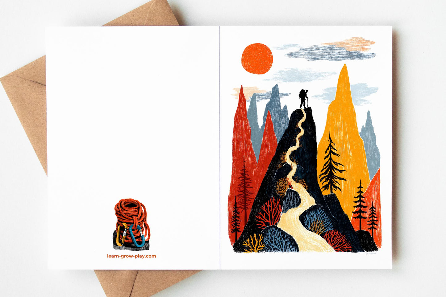 Mountain Climber Greeting Cards Set of 8 | Hiking Adventure Cards | Blank Inside Outdoorsy Stationery for Nature Lovers