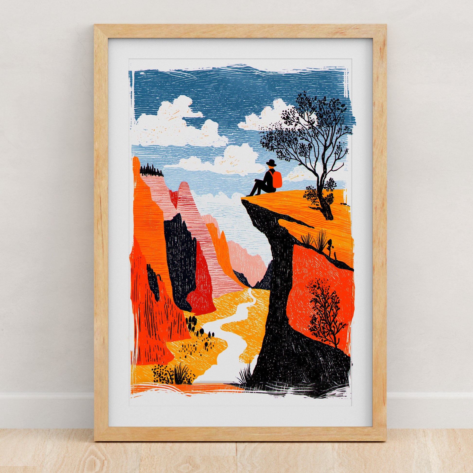 Hiking Art Print | Folk-Art Wall Decor