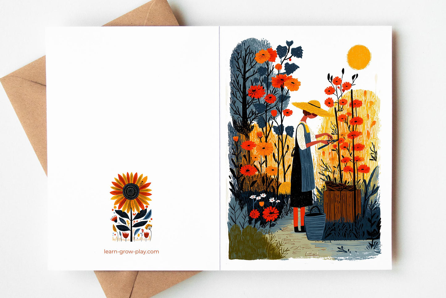 Garden greeting card set of 10 with unique brush-stroke artwork, blank inside cards for gardeners, plant lovers, and nature enthusiasts.